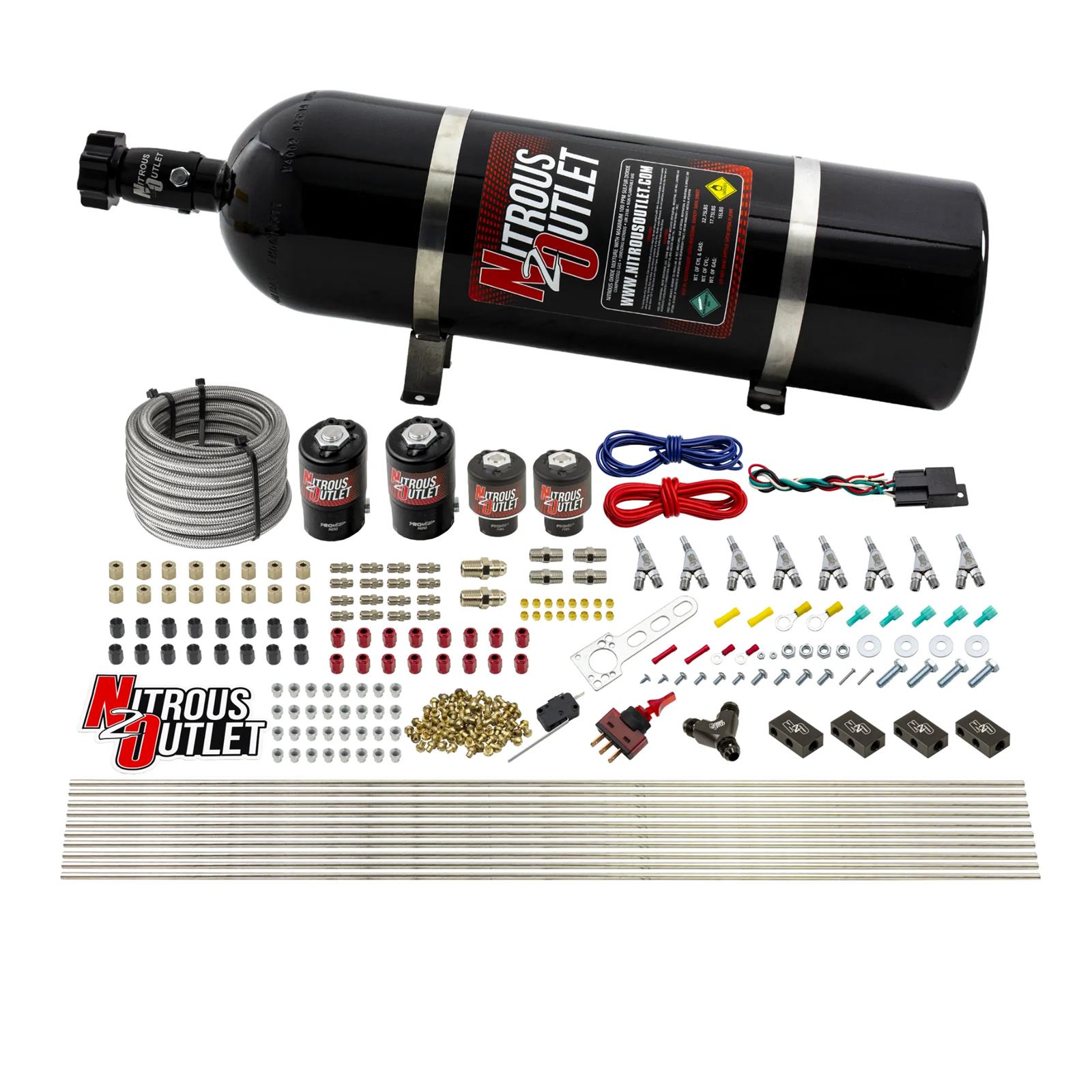 Nitrous Outlet Oxide Systems 00-10433-H-SBT-15 8 Cyl 4 Sol Racers Direct Port Sys Low PSI( 15lb Bottle)(SBT Noz)