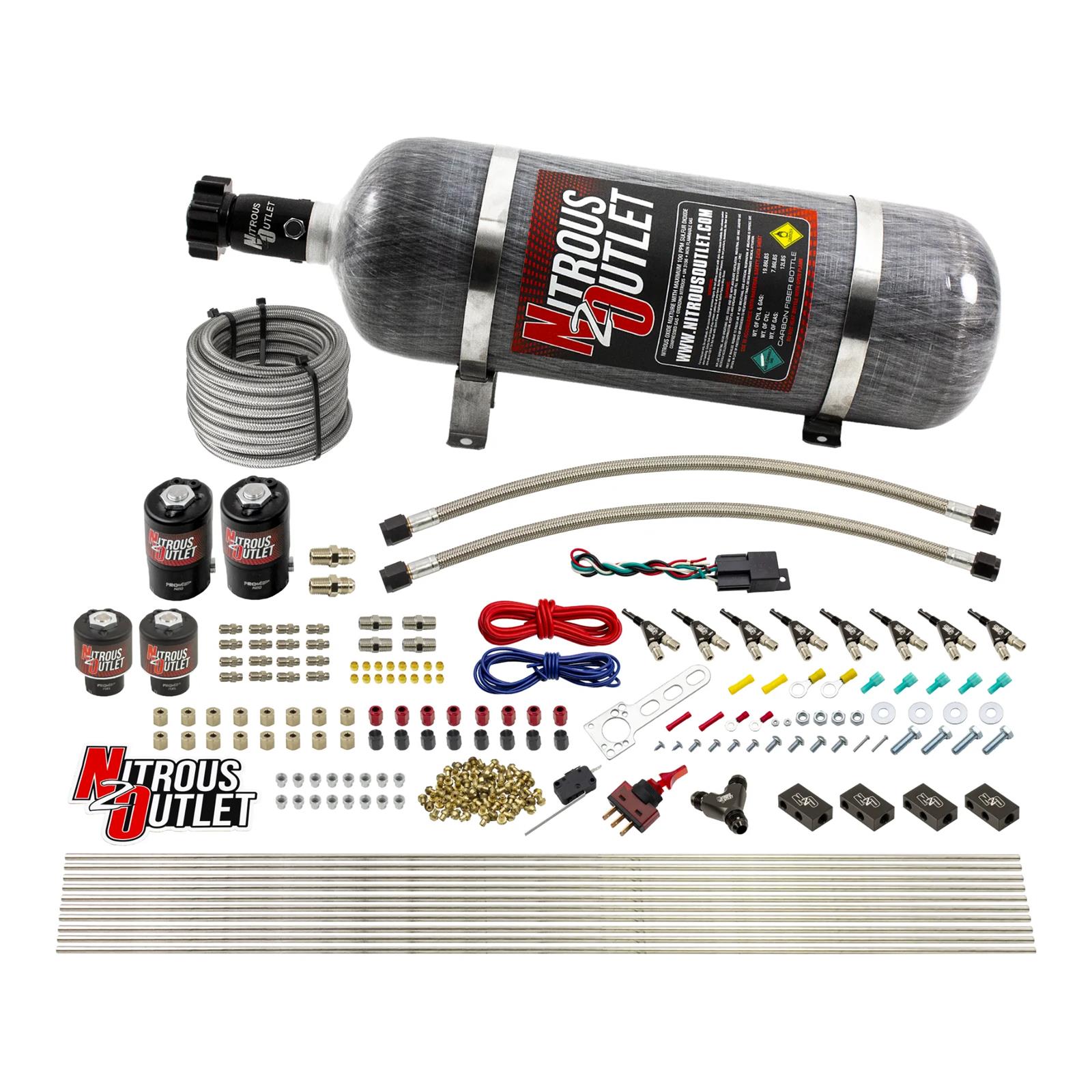 Nitrous Outlet Oxide Systems 00-10434-E85-L-12 8 Cyl 4 Sol Racers Direct Port Sys E85 Hi PSI( 12lb Bottle)(90° Noz)