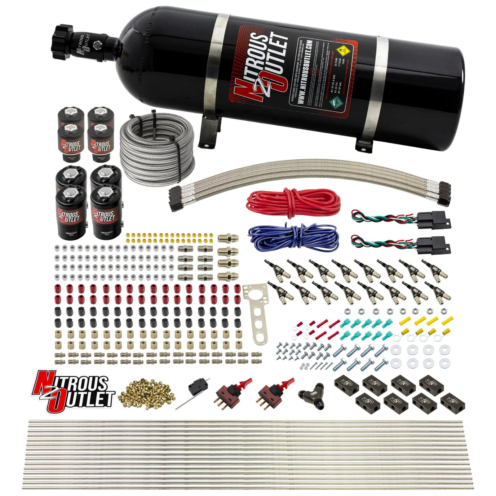 Nitrous Outlet Oxide Systems 00-10434-H-DS-15 DS 8 Cyl 8 Sol Racers Direct Port Sys Hi PSI(15Lb Bottle)(90° Noz)