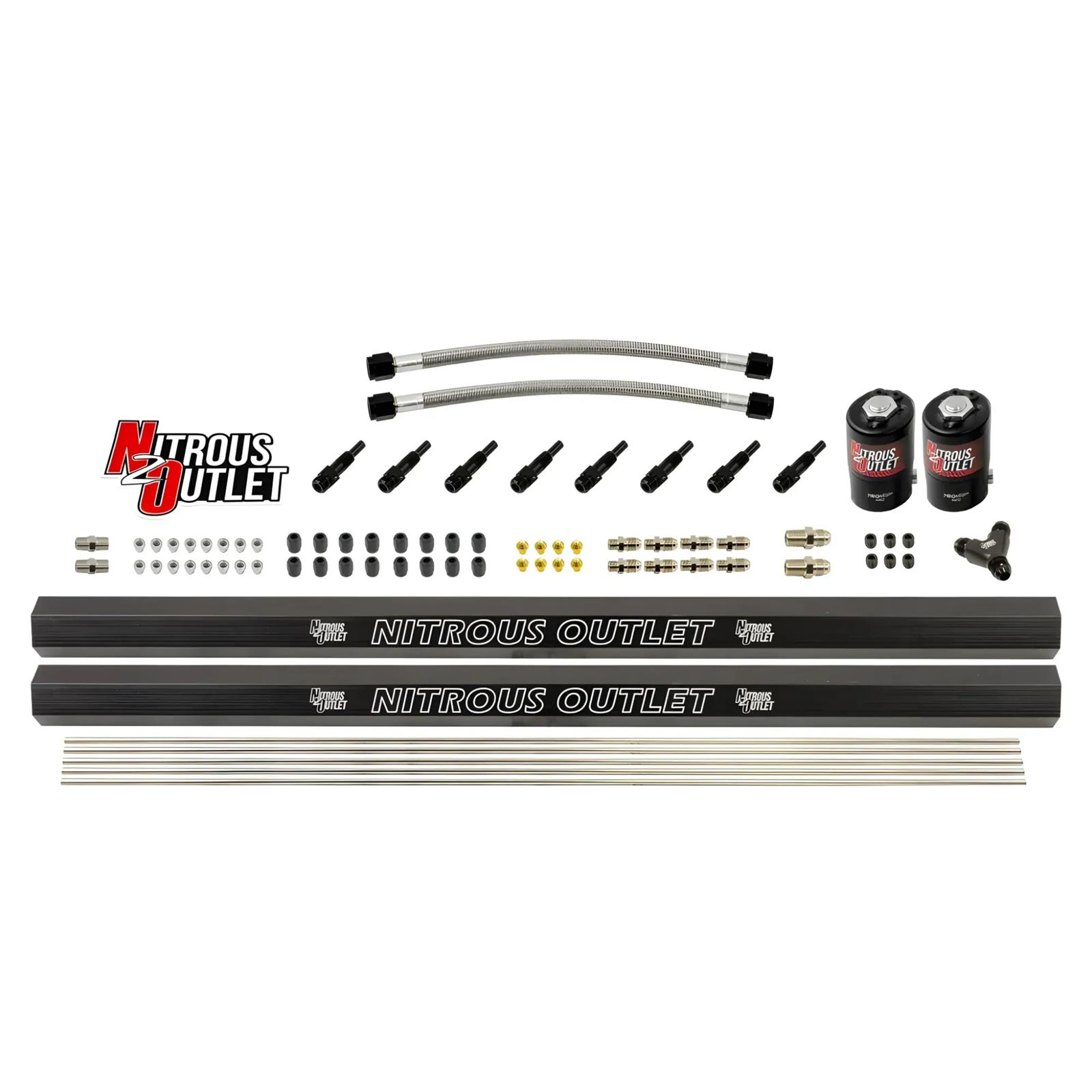 Nitrous Outlet Oxide System Conversion and Upgrade Kits 00-10456-H-R-SBT Dry EFI 8 Cyl 2 Sol Forward Plumbers Kit w/ Dual Rails SBT Noz.