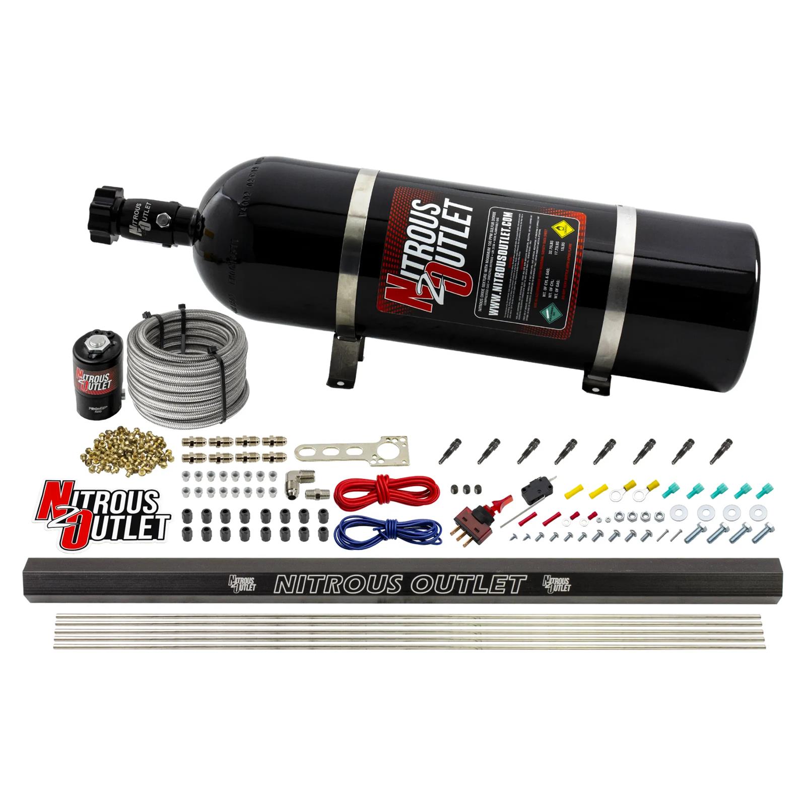 Nitrous Outlet Oxide Systems 00-10470-H-R-SBT-15 Dry EFI 8 Cyl 1 Sol Direct Port Sys w/ Single Rail (15Lb Bottle)(SBT Noz)