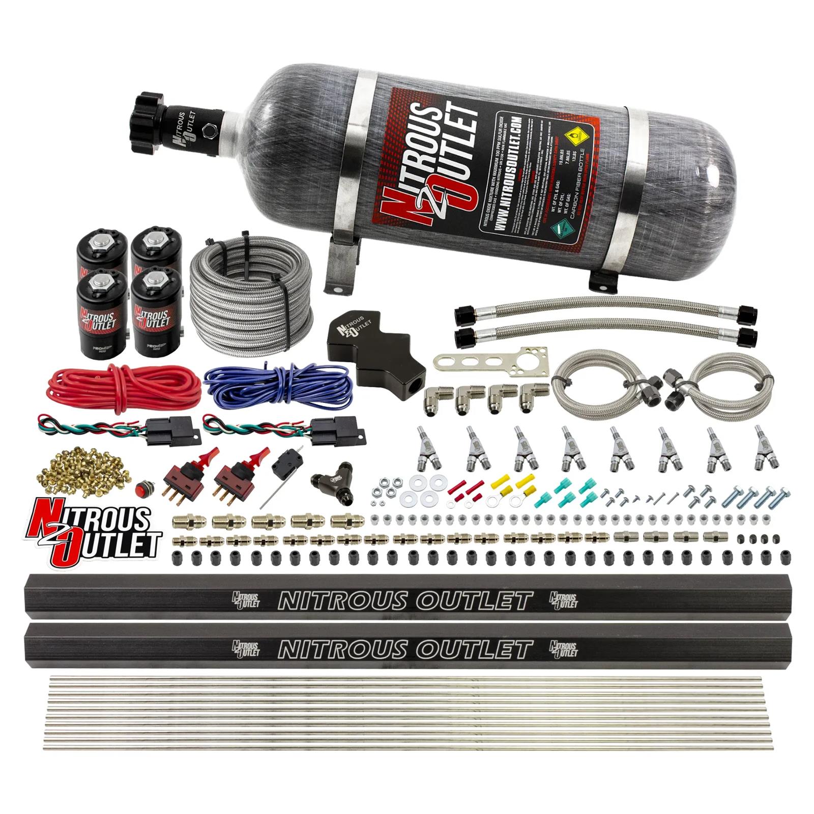 Nitrous Outlet Oxide Systems 00-10471-L-R-SBT-DS-12 Dry EFI DS 8 Cyl 4 Sol Direct Port Sys w/ Dual Rails (12Lb Bottle)(SBT Noz)