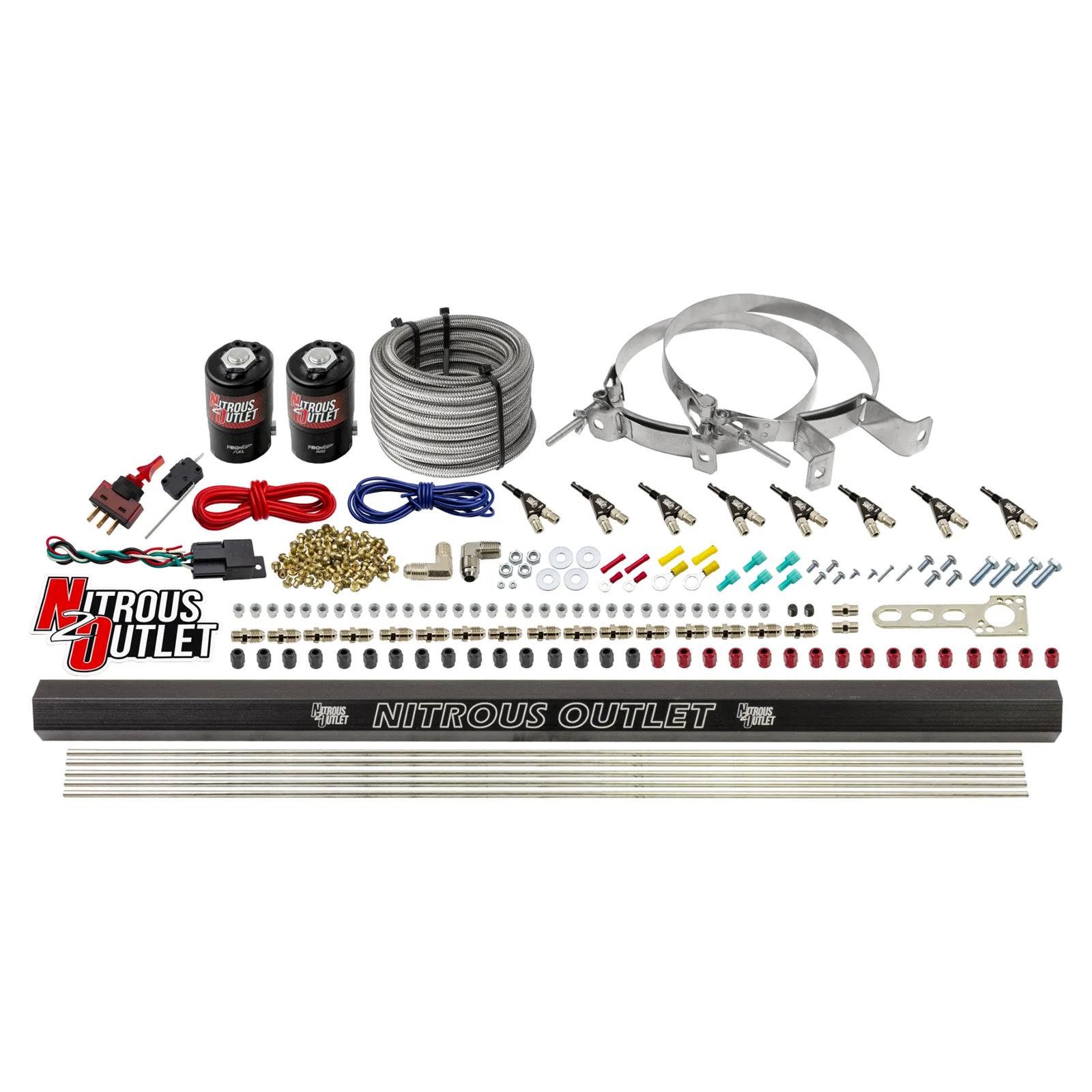 Nitrous Outlet Oxide Systems 00-10472-ALC-H-R-00 8 Cyl 2 Sol Direct Port Sys w/ Single Rail ALC Low PSI(No Bottle)90° Noz