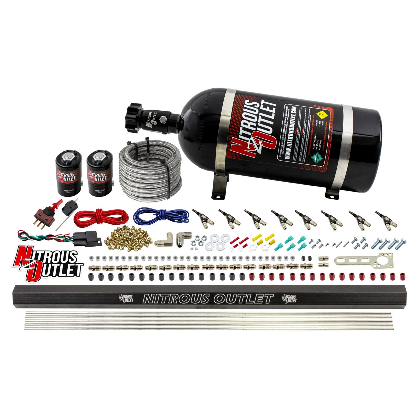 Nitrous Outlet Oxide Systems 00-10472-ALC-H-R-10 8 Cyl 2 Sol Direct Port Sys w/ Single Rail ALC Low PSI(10Lb Bottle)90° Noz