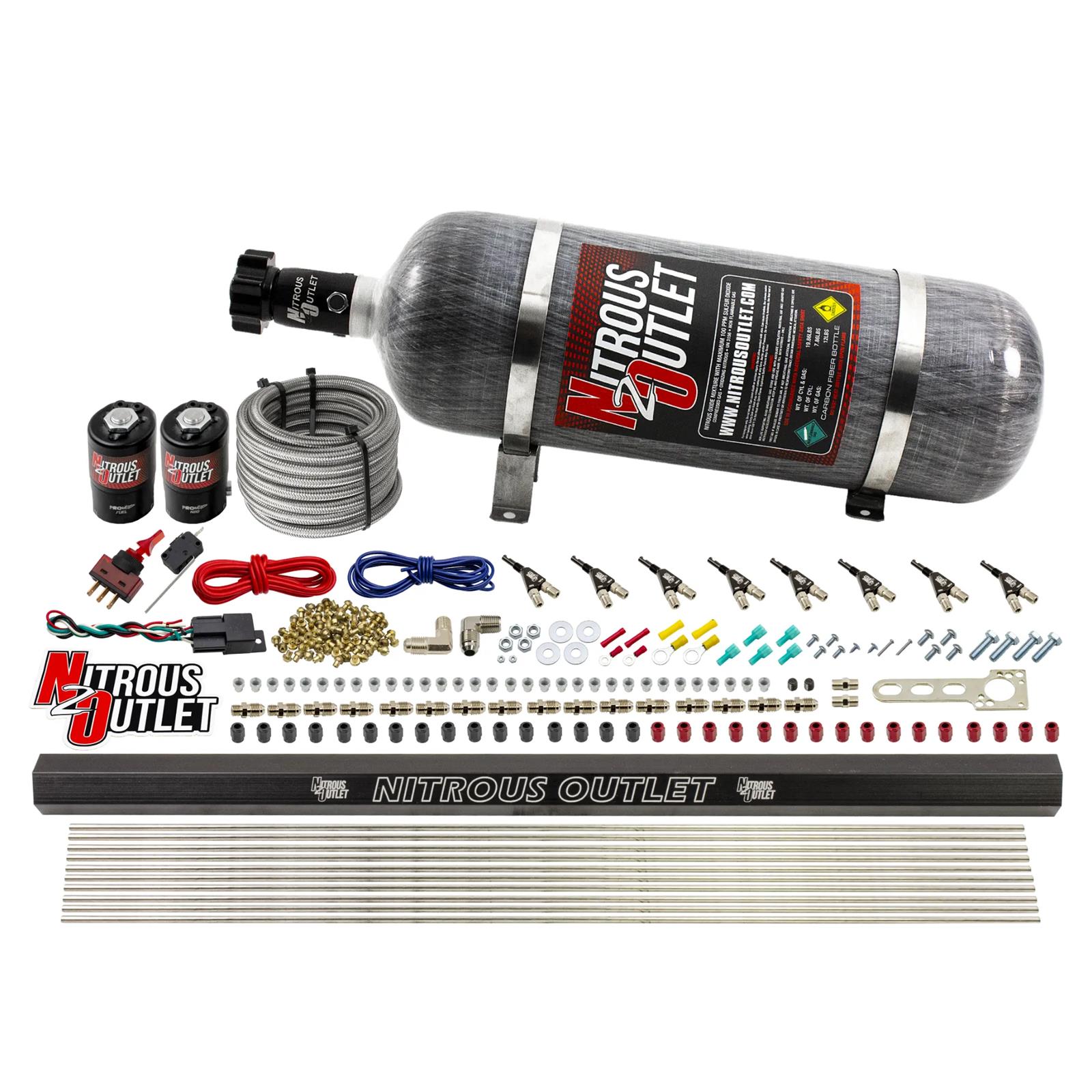 Nitrous Outlet Oxide Systems 00-10473-E85-H-R-12 8 Cyl 2 Sol Direct Port Sys w/ Single Rail E85 Hi PSI(12Lb Bottle)90° Noz