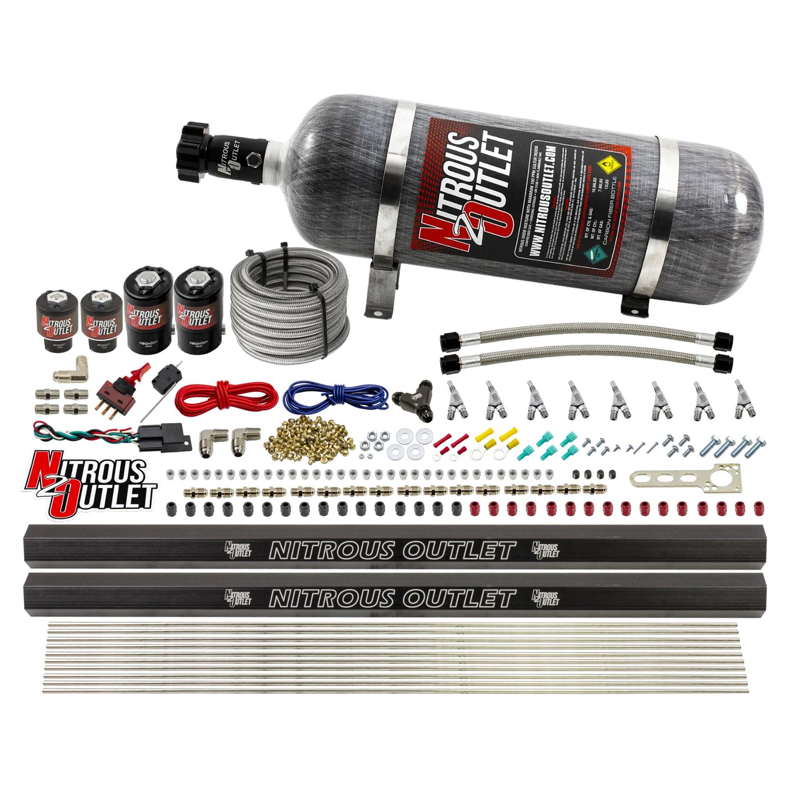Nitrous Outlet Oxide Systems 00-10474-ALC-H-R-SBT-12 8 Cyl 4 Sol Direct Port Sys w/ Dual Rails ALC Low PSI(12Lb Bottle)(SBT Noz)