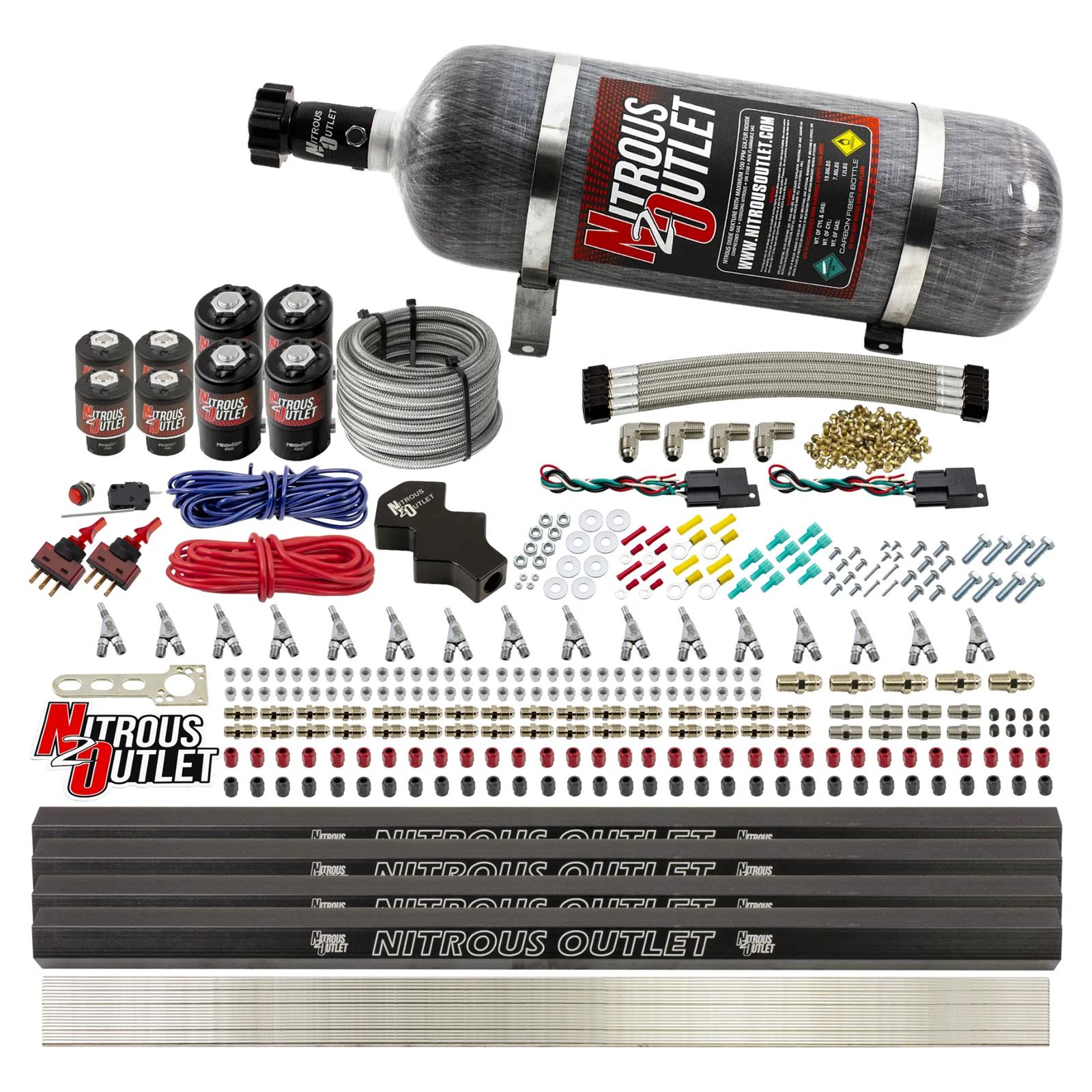 Nitrous Outlet Oxide Systems 00-10474-ALC-L-R-SBT-DS-12 DS 8 Cyl 8Sol Direct Port Sys w/ Quad Rails ALC Low PSI(12Lb Bottle)SBT Noz