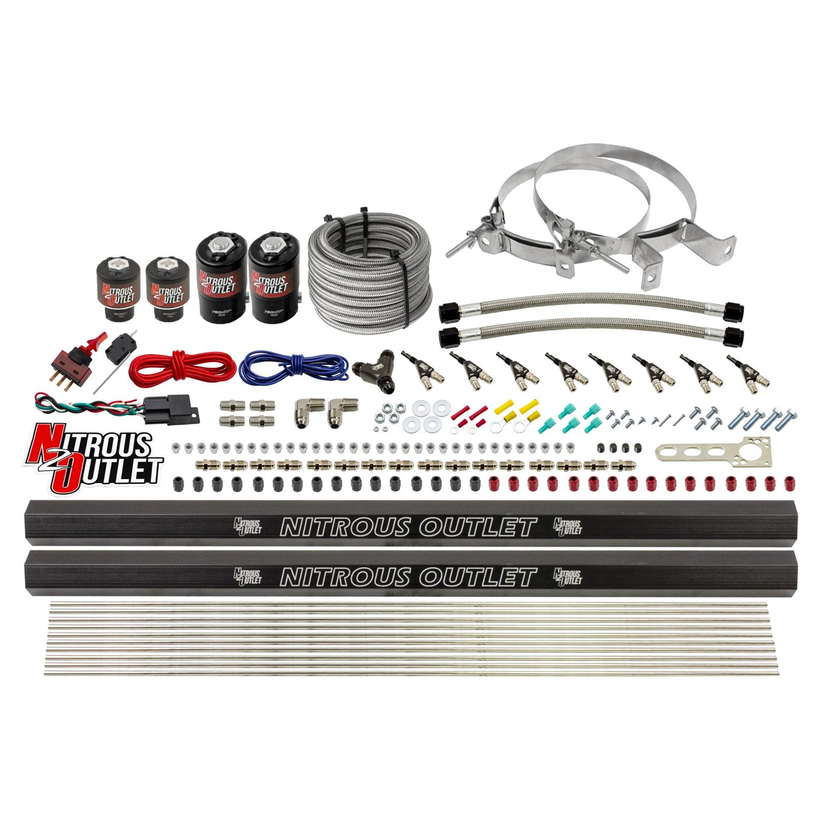 Nitrous Outlet Oxide Systems 00-10474-E85-H-R-00 8 Cyl 4 Sol Direct Port Sys w/ Dual Rails E85 Low PSI(No Bottle)(90° Noz)