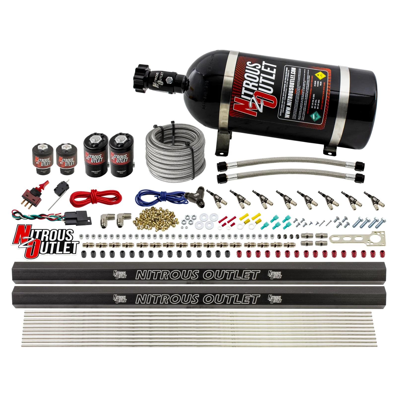 Nitrous Outlet Oxide Systems 00-10474-E85-L-R-10 8 Cyl 4 Sol Direct Port Sys w/ Dual Rails E85 Low PSI(10Lb Bottle) 90°Noz