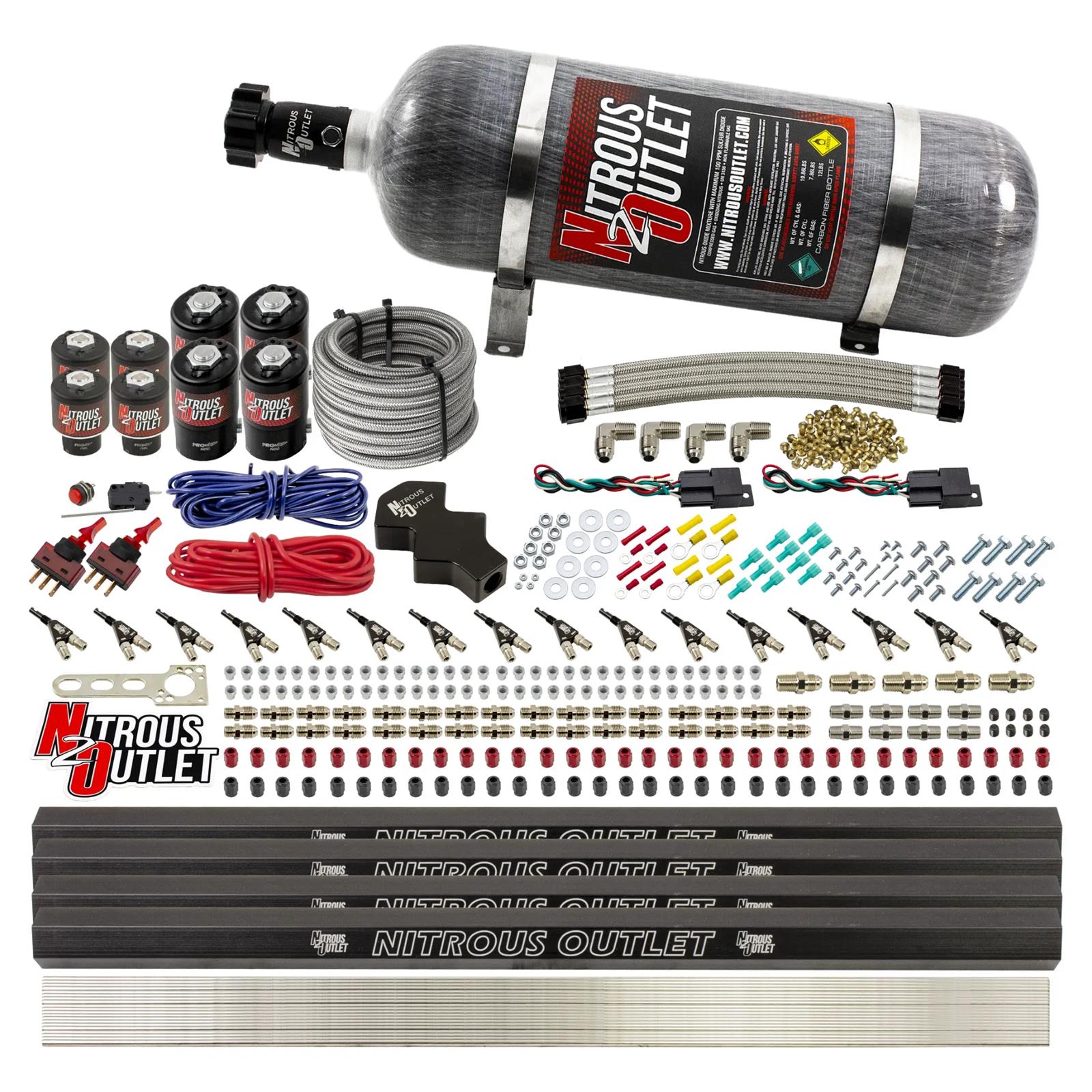 Nitrous Outlet Oxide Systems 00-10474-E85-L-R-DS-12 DS 8 Cyl 8 Sol Direct Port Sys w/ Quad Rails E85 Low PSI(12Lb Bottle)90°Noz
