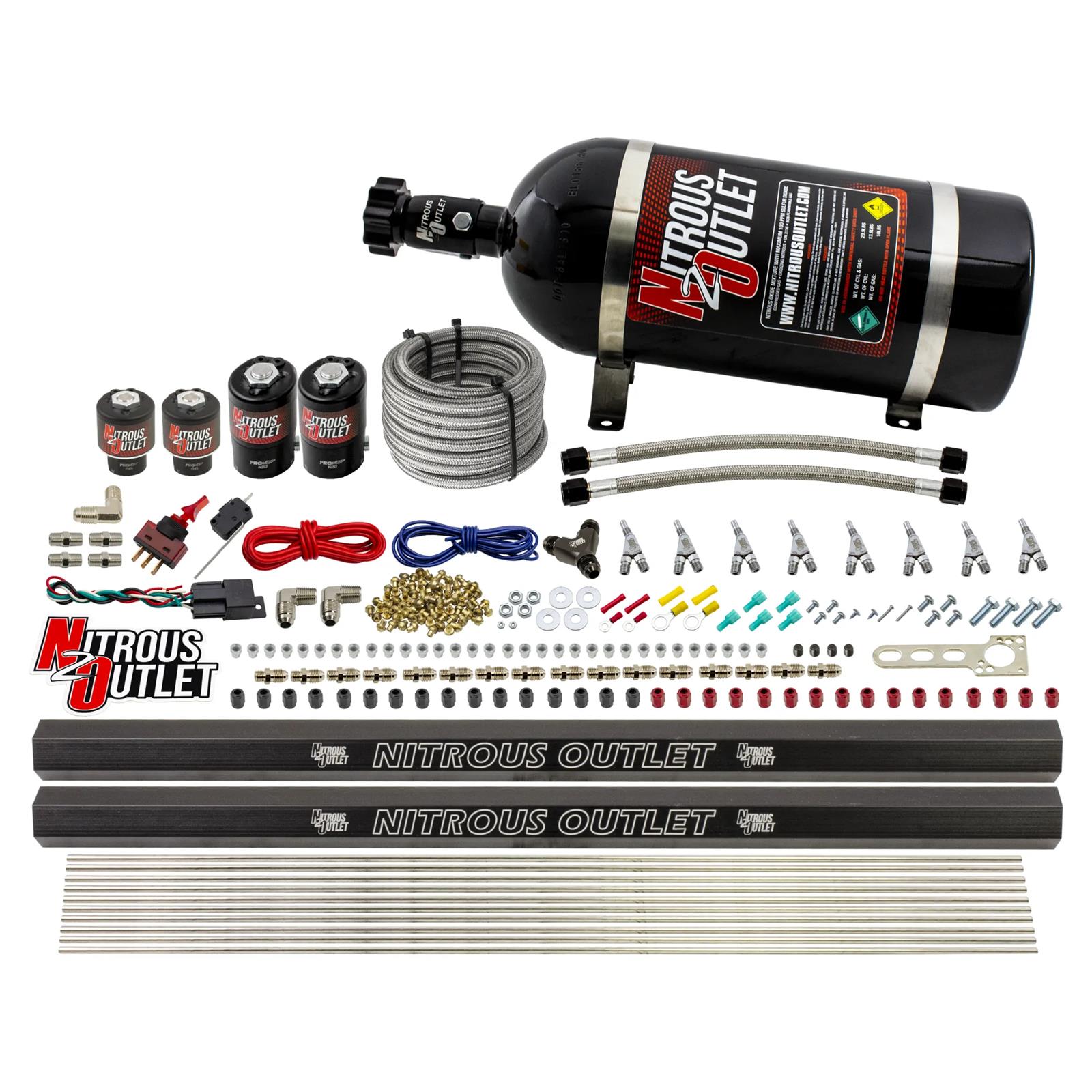 Nitrous Outlet Oxide Systems 00-10474-H-R-SBT-10 8 Cyl 4 Sol Direct Port Sys w/ Dual Rails Low PSI(10Lb Bottle)(SBT Noz)