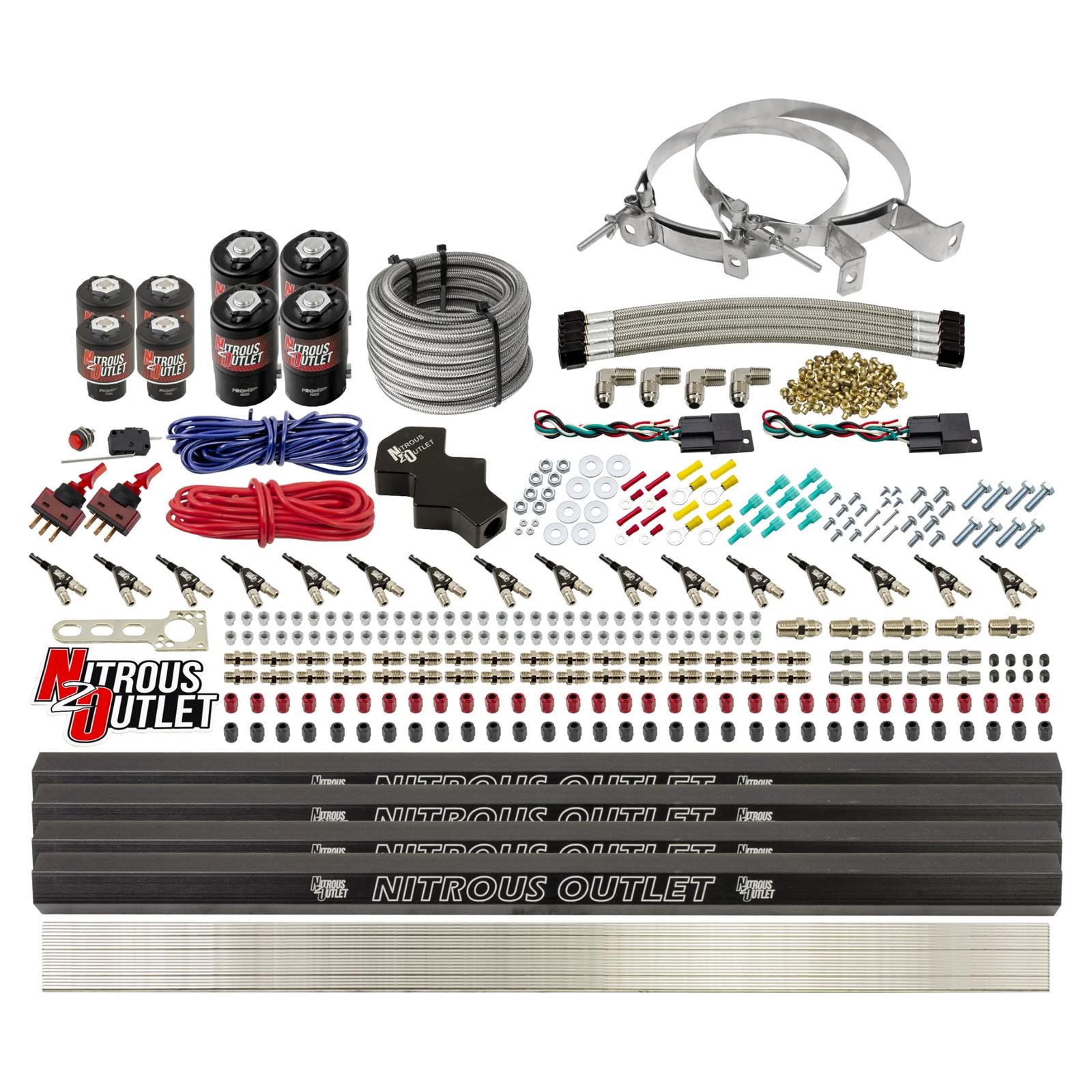 Nitrous Outlet Oxide Systems 00-10474-L-R-DS-00 DS 8 Cyl 8 Sol Direct Port Sys w/ Quad Rails Low PSI(No Bottle)(90° Noz)