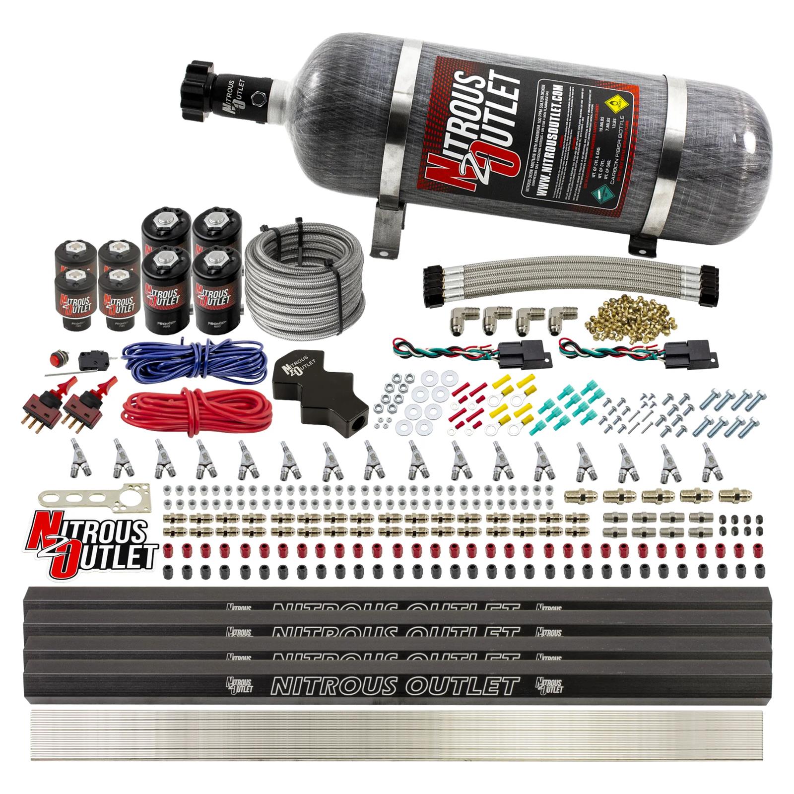 Nitrous Outlet Oxide Systems 00-10474-L-R-SBT-DS-12 DS 8 Cyl 8 Sol Direct Port Sys w/ Quad Rails Low PSI(12Lb Bottle)(SBT Noz)