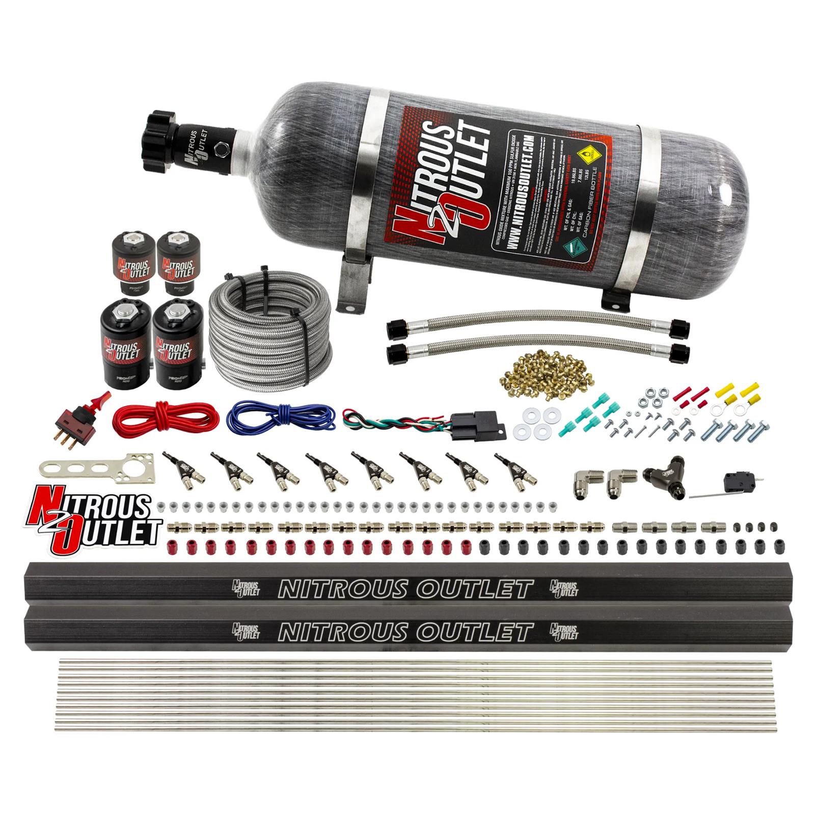 Nitrous Outlet Oxide Systems 00-10475-E85-H-R-12 8 Cyl 4 Sol Direct Port Sys w/ Dual Rails E85 Hi PSI(12Lb Bottle)(90° Noz)