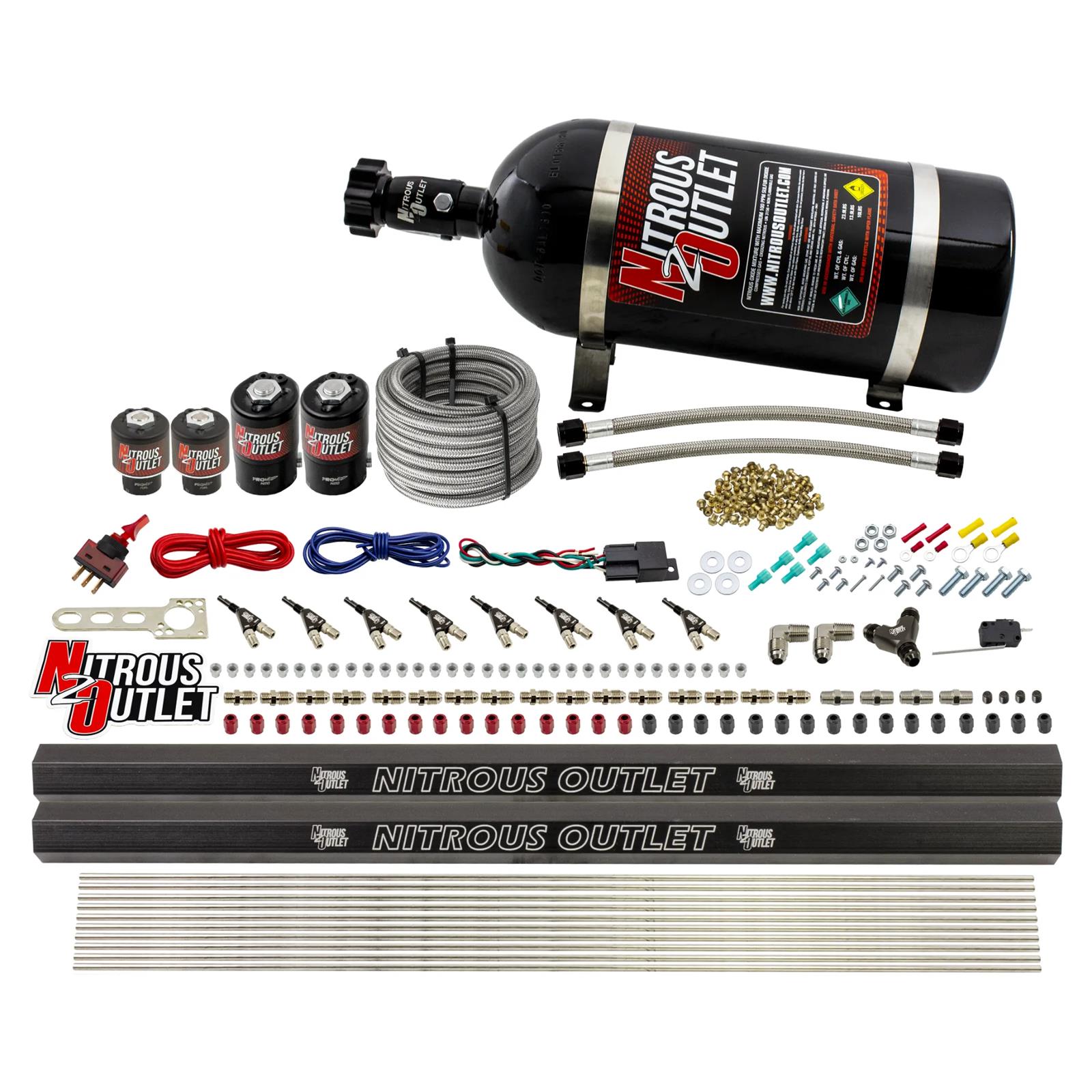 Nitrous Outlet Oxide Systems 00-10475-E85-L-R-10 8 Cyl 4 Sol Direct Port Sys w/ Dual Rails E85 Hi PSI(10Lb Bottle)(90° Noz)