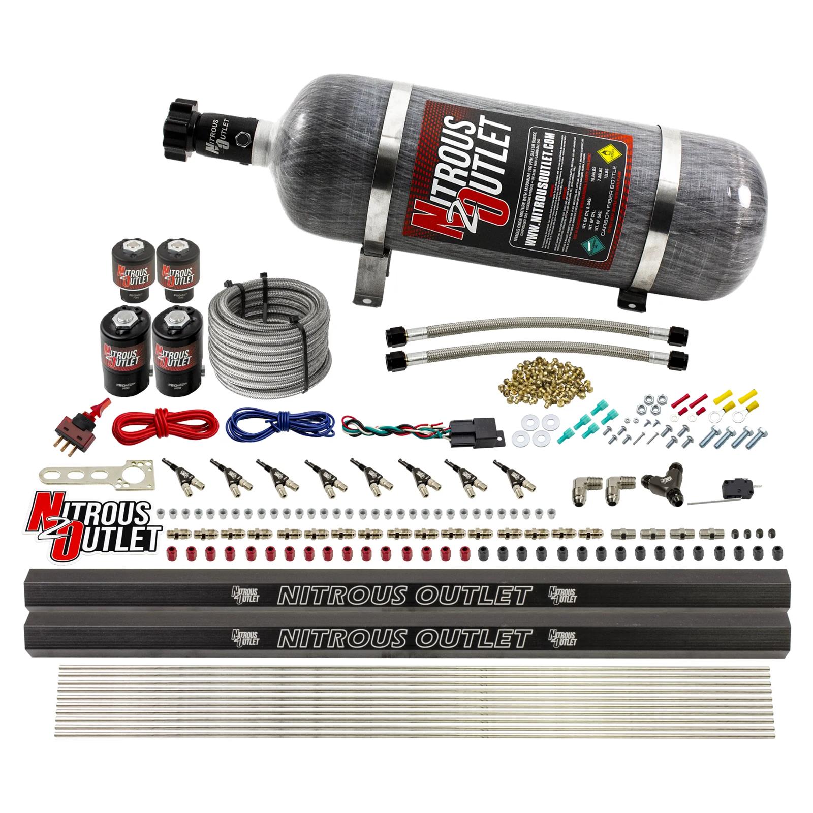 Nitrous Outlet Oxide Systems 00-10475-E85-L-R-12 8 Cyl 4 Sol Direct Port Sys w/ Dual Rails E85 Hi PSI(12Lb Bottle)(90° Noz)