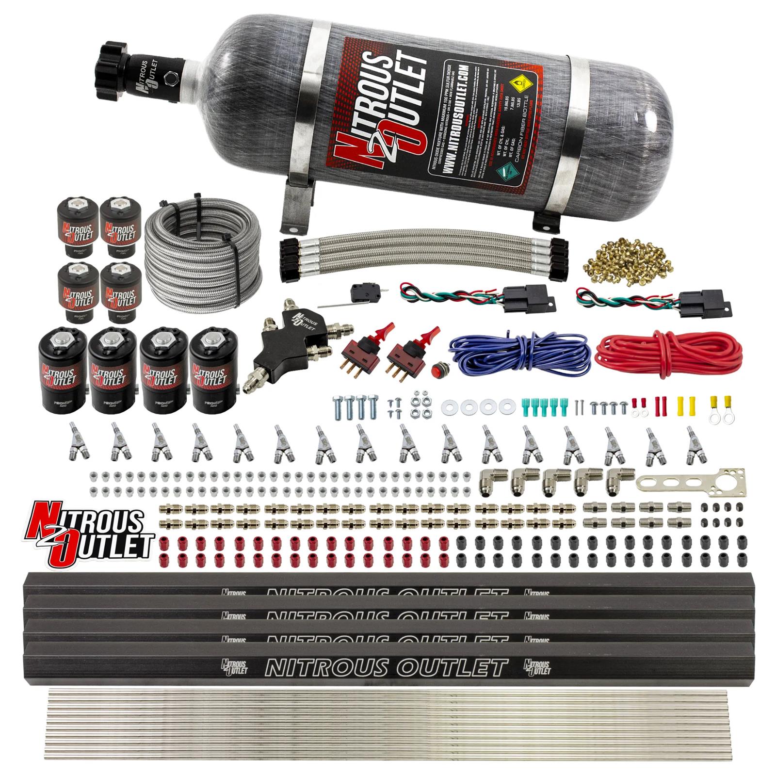 Nitrous Outlet Oxide Systems 00-10475-E85-L-R-SBT-DS-12 DS 8Cyl 8Sol Direct Port Sys w/ Quad Rails E85 Hi PSI(12Lb Bottle)(SBT Noz)