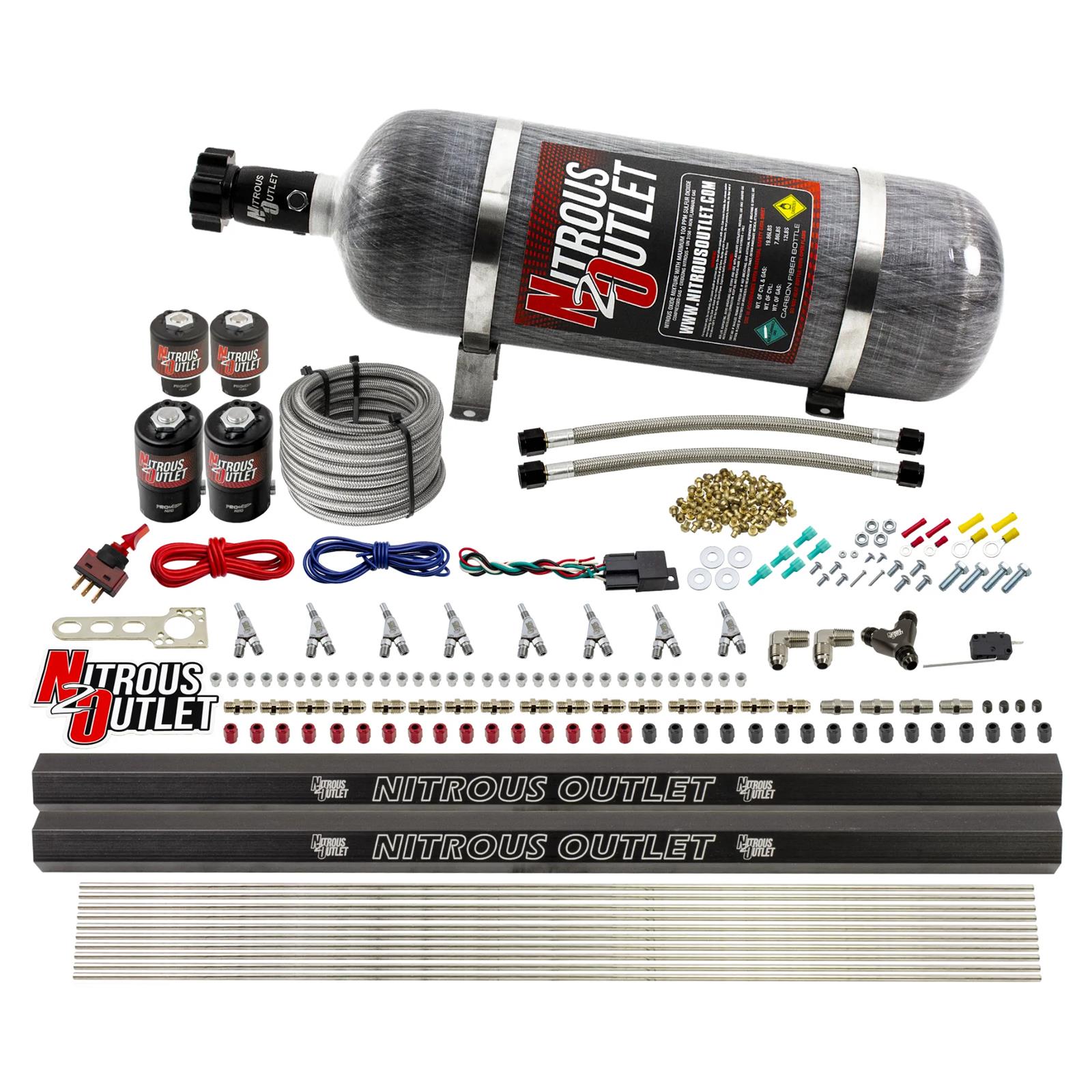 Nitrous Outlet Oxide Systems 00-10475-H-R-SBT-12 8 Cyl 4 Sol Direct Port Sys w/ Dual Rails Hi PSI(12Lb Bottle)(SBT Noz)