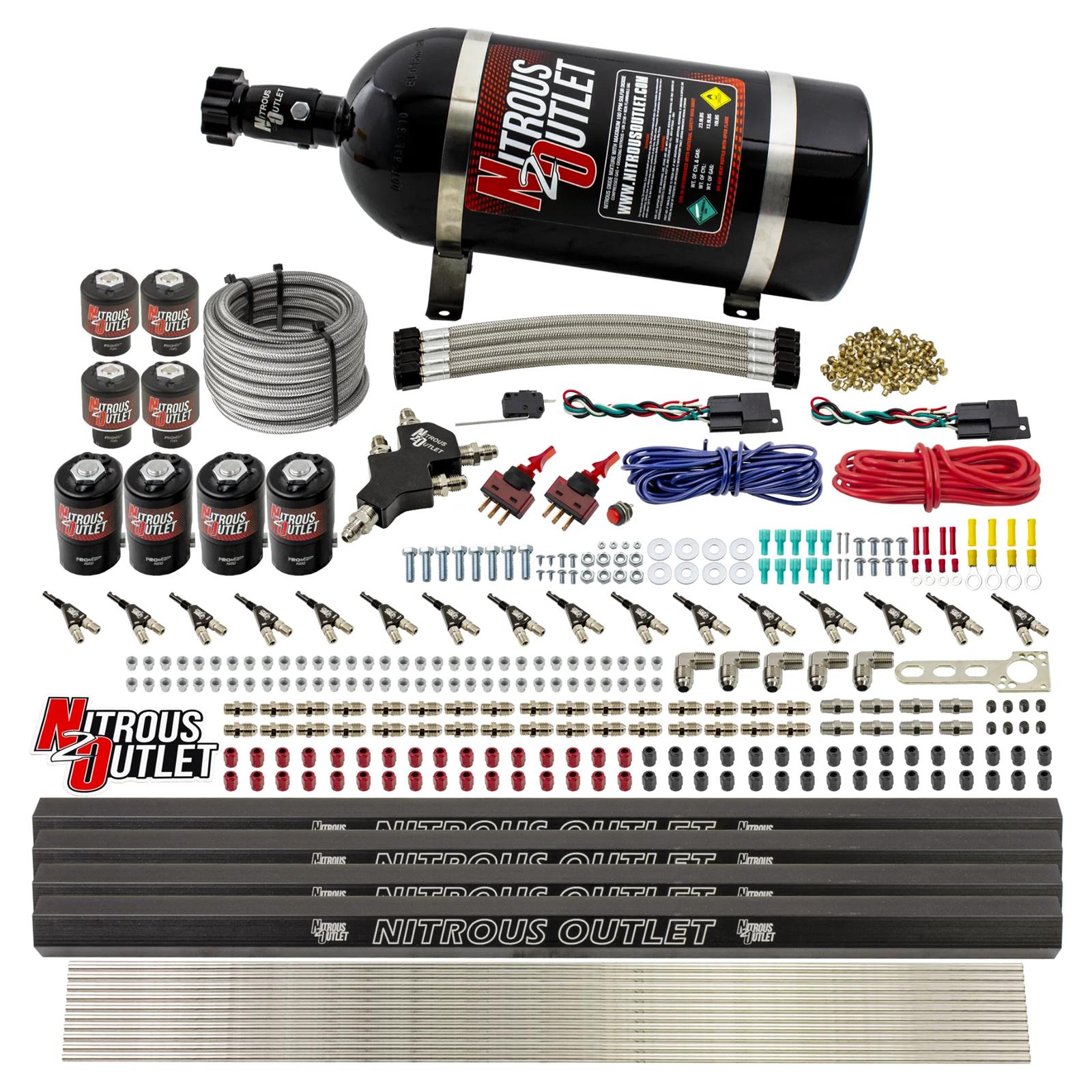 Nitrous Outlet Oxide Systems 00-10475-L-R-DS-10 DS 8 Cyl 8 Sol Direct Port Sys w/ Quad Rails Hi PSI(10Lb Bottle)(90° Noz)