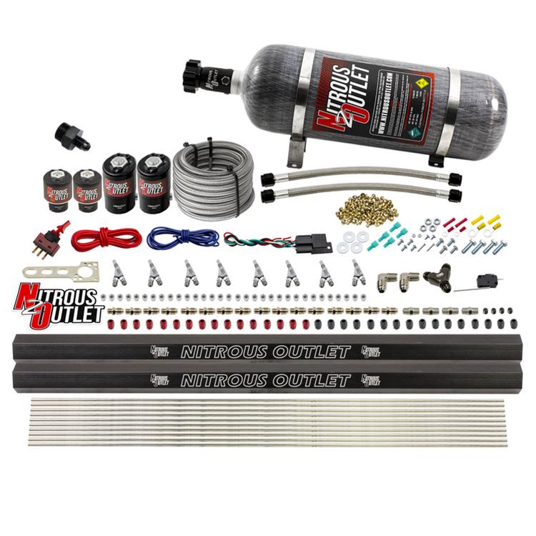 Nitrous Outlet Oxide Systems 00-10475-L-R-SBT-12 8 Cyl 4 Sol Direct Port Sys w/ Dual Rails Hi PSI(12Lb Bottle)(SBT Noz)