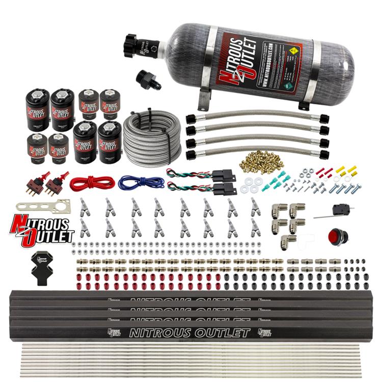 Nitrous Outlet Oxide Systems 00-10475-L-R-SBT-DS-12 DS 8 Cyl 8 Sol Direct Port Sys w/ Quad Rails Hi PSI(12Lb Bottle)(SBT Noz)