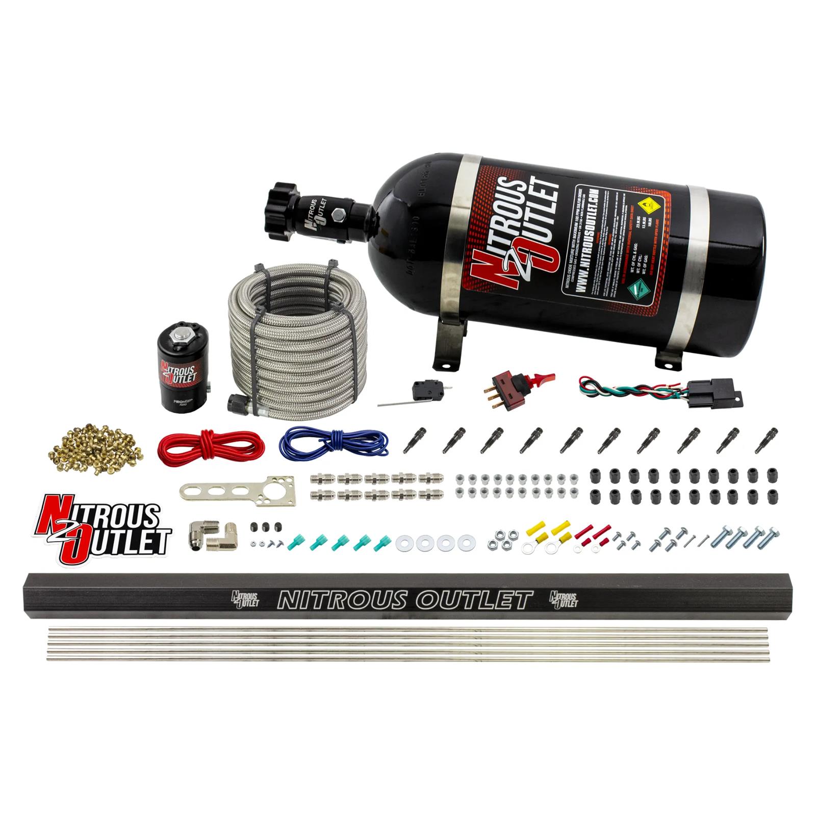 Nitrous Outlet Oxide Systems 00-10493-R-SBT-10 10 Cyl 1 Sol Dry EFI Direct Port Sys w/ Single Rail(10Lb Bottle)(SBT Noz)