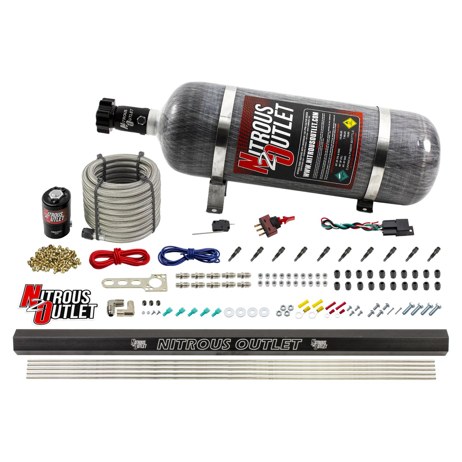 Nitrous Outlet Oxide Systems 00-10493-R-SBT-12 10 Cyl 1 Sol Dry EFI Direct Port Sys w/ Single Rail(12Lb Bottle)(SBT Noz)