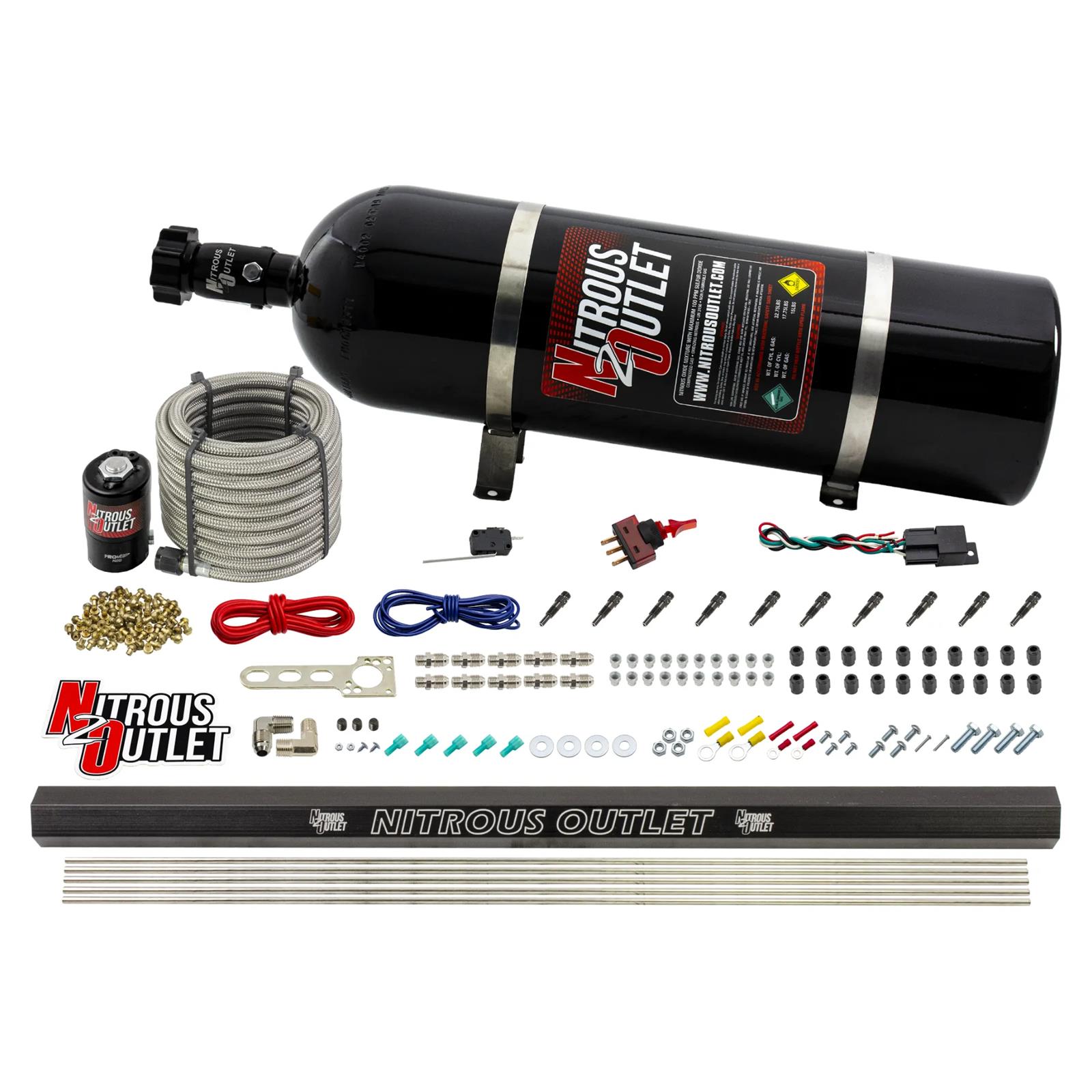 Nitrous Outlet Oxide Systems 00-10493-R-SBT-15 10 Cyl 1 Sol Dry EFI Direct Port Sys w/ Single Rail(15Lb Bottle)(SBT Noz)
