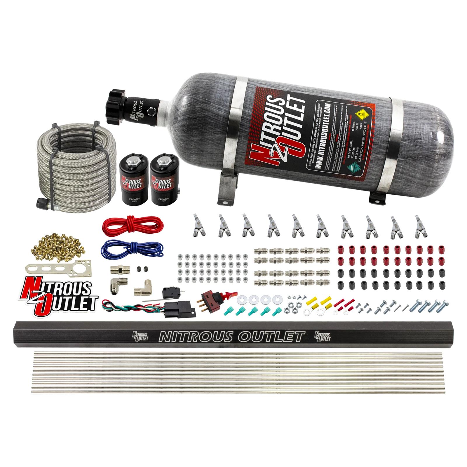 Nitrous Outlet Oxide Systems 00-10494-ALC-R-SBT-12 10 Cyl 2Sol Direct Port Sys w/ Single Rail ALC Low PSI(12Lb Bottle)SBT Noz