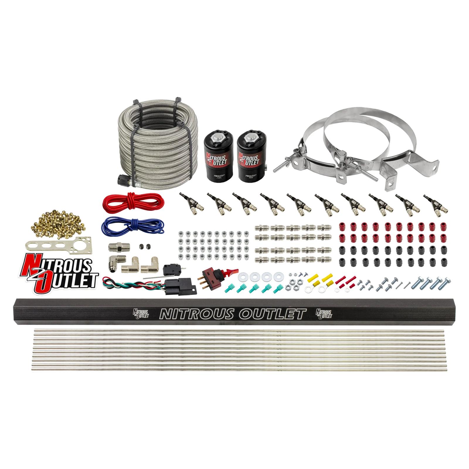 Nitrous Outlet Oxide Systems 00-10494-E85-R-00 10 Cyl 2Sol Direct Port Sys w/ Single Rail E85 Low PSI(No Bottle)(90° Noz)