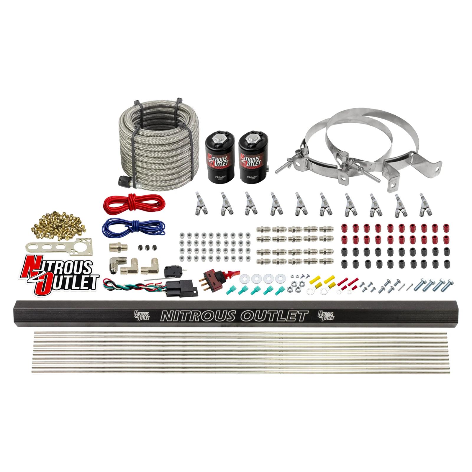 Nitrous Outlet Oxide Systems 00-10494-R-SBT-00 10 Cyl 2 Sol Direct Port Sys w/ Single Rail Low PSI(No Bottle)(SBT Noz)