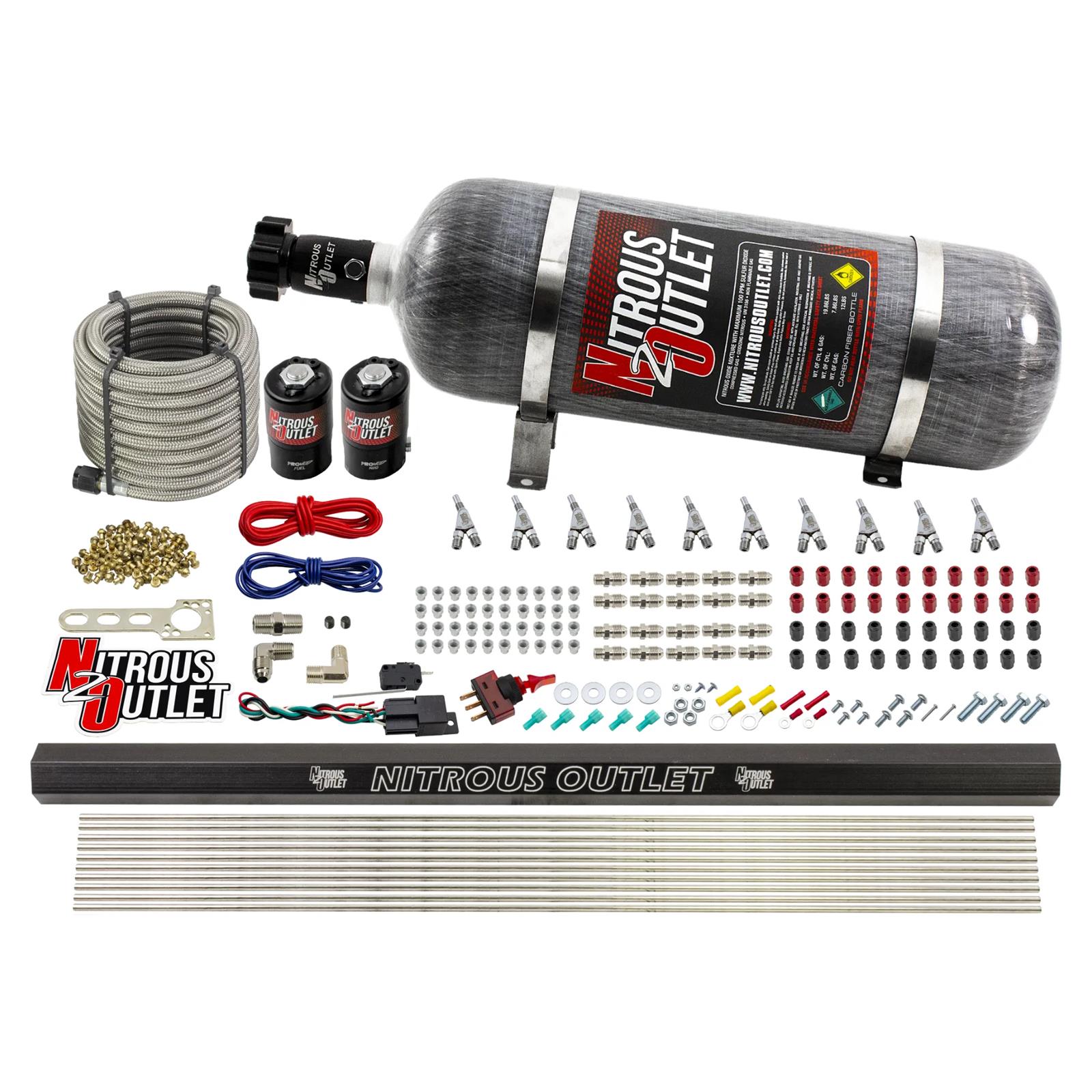 Nitrous Outlet Oxide Systems 00-10495-E85-R-SBT-12 10 Cyl 2 Sol Direct Port Sys w/ Single Rail E85 Hi PSI(12Lb Bottle)SBT Noz