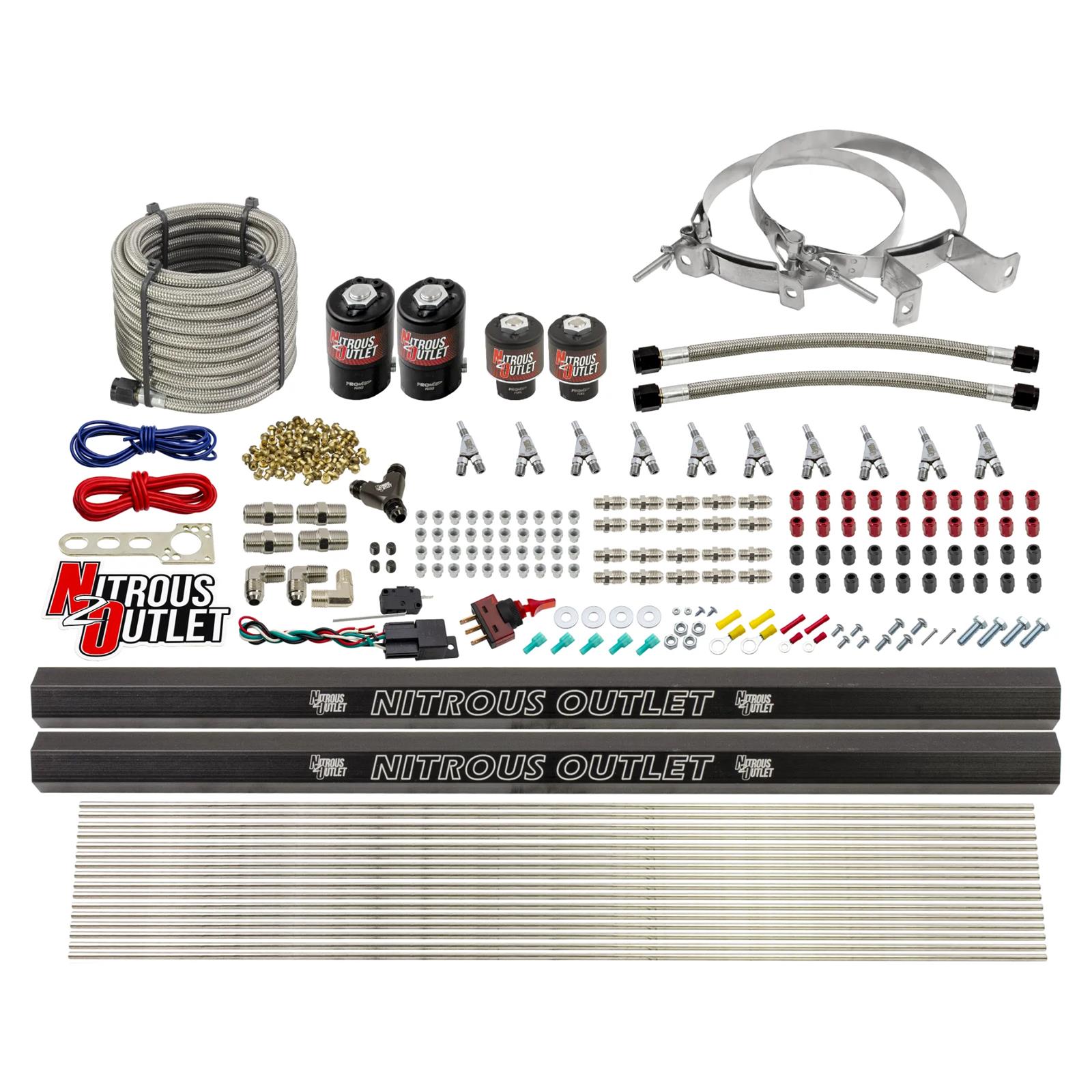 Nitrous Outlet Oxide Systems 00-10497-R-SBT-00 10 Cyl 4 Sol Direct Port Sys w/ Dual Rail Hi PSI(No Bottle)(SBT Noz)