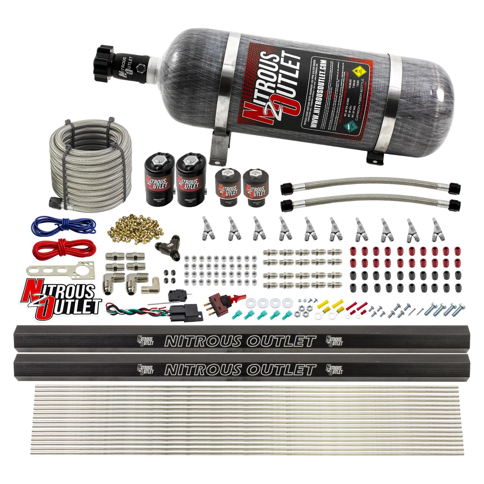 Nitrous Outlet Oxide Systems 00-10497-R-SBT-12 10 Cyl 4 Sol Direct Port Sys w/ Dual Rail Hi PSI(12Lb Bottle)(SBT Noz