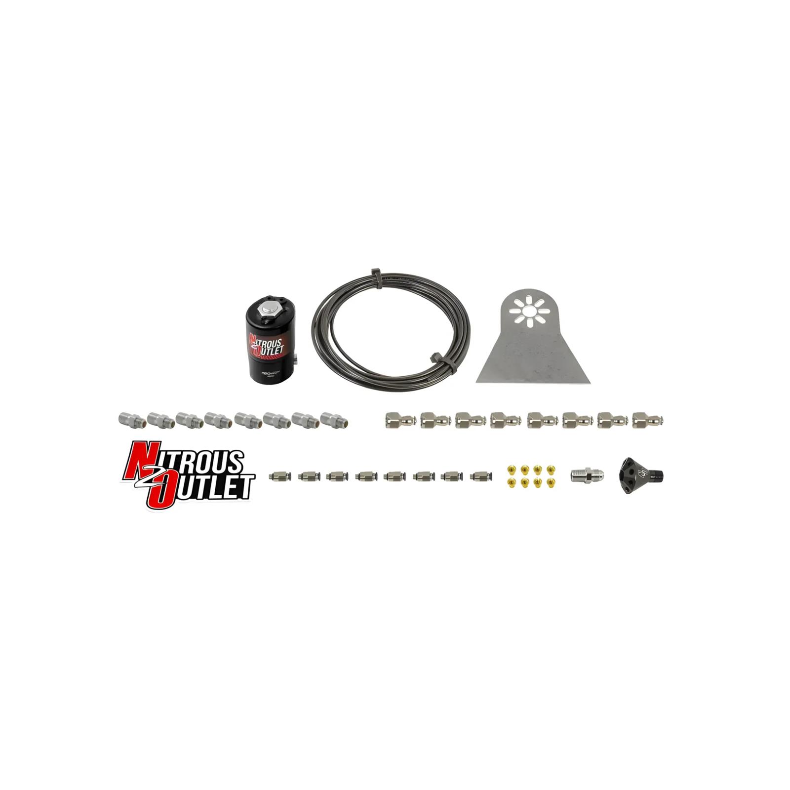 Nitrous Outlet Oxide Systems 00-10480-H-PF-DRY Systems, Dry 8 Cylinder Solenoids forward Direct Port Plumbers Kit - .122 Solenoid/Nylon Hose/Showerhead Distribution Blocks/Pl