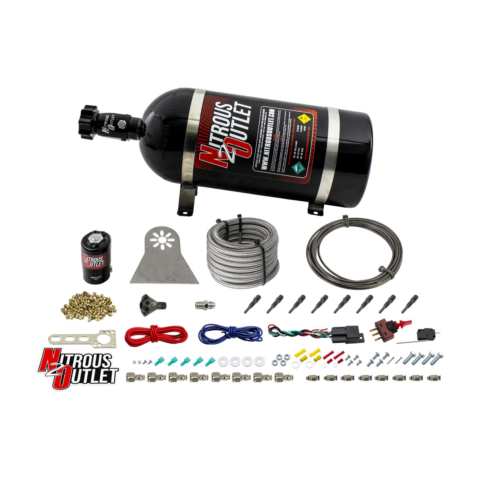 Nitrous Outlet Oxide Systems 00-10481-H-DRY-10 Systems, Dry 8 Cylinder Direct Port System - .122 Nie Discharge Nozzles (100-500HP)(10lb Bottle)