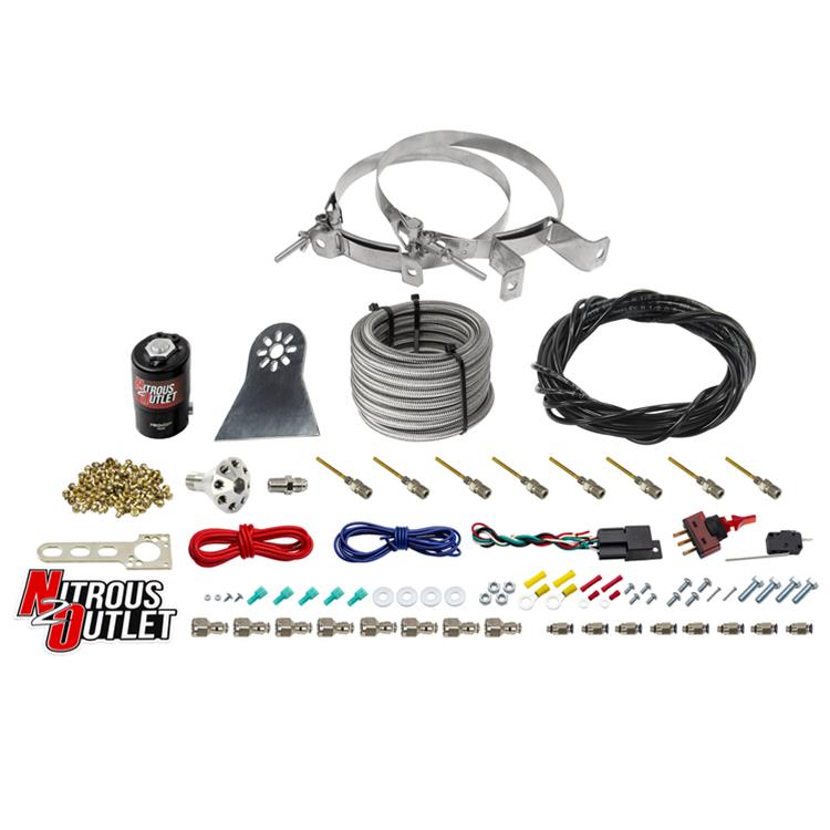 Nitrous Outlet Oxide Systems 00-10481-H-PF-DRY-00 Systems, Dry 8 Cylinder Direct Port System - .122 Solenoids/Nylon Hose/Showerhead Distribution Blocks/Plate Fittings (100-500HP)