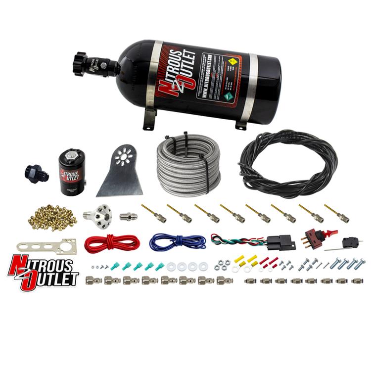 Nitrous Outlet Oxide Systems 00-10481-H-PF-DRY-10 Systems, Dry 8 Cylinder Direct Port System - .122 Solenoids/Nylon Hose/Showerhead Distribution Blocks/Plate Fittings (100-500HP)