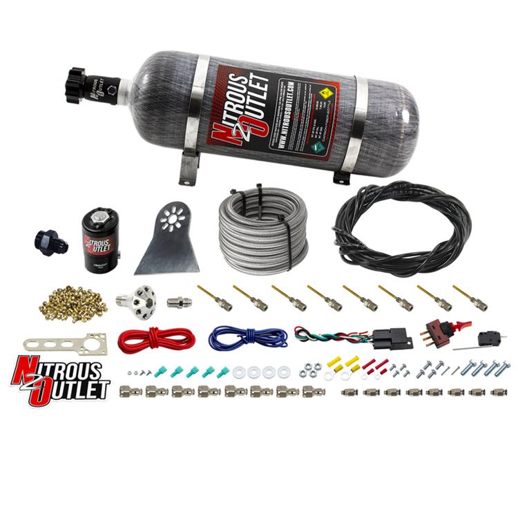 Nitrous Outlet Oxide Systems 00-10481-H-PF-DRY-12 Systems, Dry 8 Cylinder Direct Port System - .122 Solenoids/Nylon Hose/Showerhead Distribution Blocks/Plate Fittings (100-500HP)