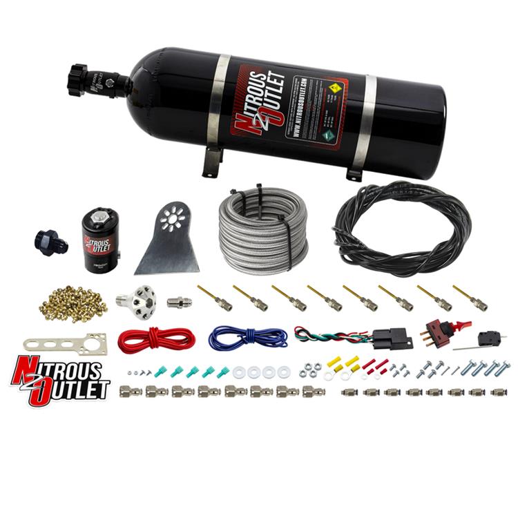 Nitrous Outlet Oxide Systems 00-10481-H-PF-DRY-15 Systems, Dry 8 Cylinder Direct Port System - .122 Solenoids/Nylon Hose/Showerhead Distribution Blocks/Plate Fittings (100-500HP)