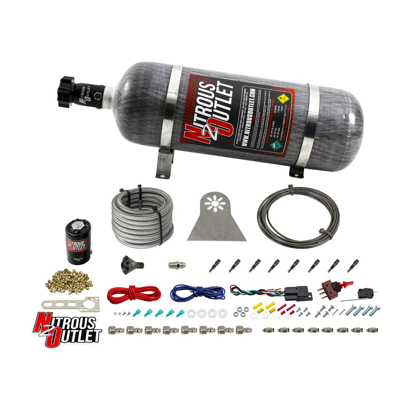 Nitrous Outlet Oxide Systems 00-10481-H-SBT-DRY-12 Systems, Dry 8 Cylinder Direct Port System - .122 Nit Discharge Nozzles (100-500HP)(12lb Bottle)