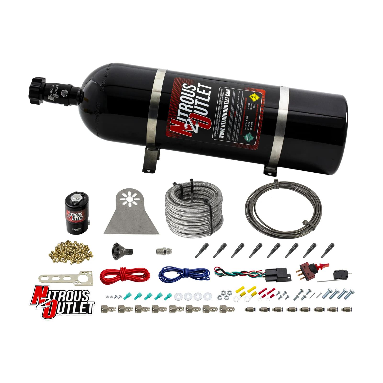 Nitrous Outlet Oxide Systems 00-10481-L-DRY-15 Systems, Dry 8 Cylinder Direct Port System - .112 Nie Discharge Nozzles (100-400HP)(15lb Bottle)