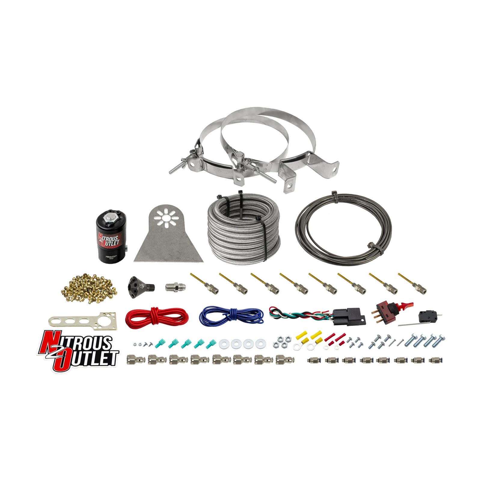 Nitrous Outlet Oxide Systems 00-10481-L-PF-DRY-00 Systems, Dry 8 Cylinder Direct Port System - .112 Solenoids/Nylon Hose/Showerhead Distribution Blocks/Plate Fittings (100-400HP)
