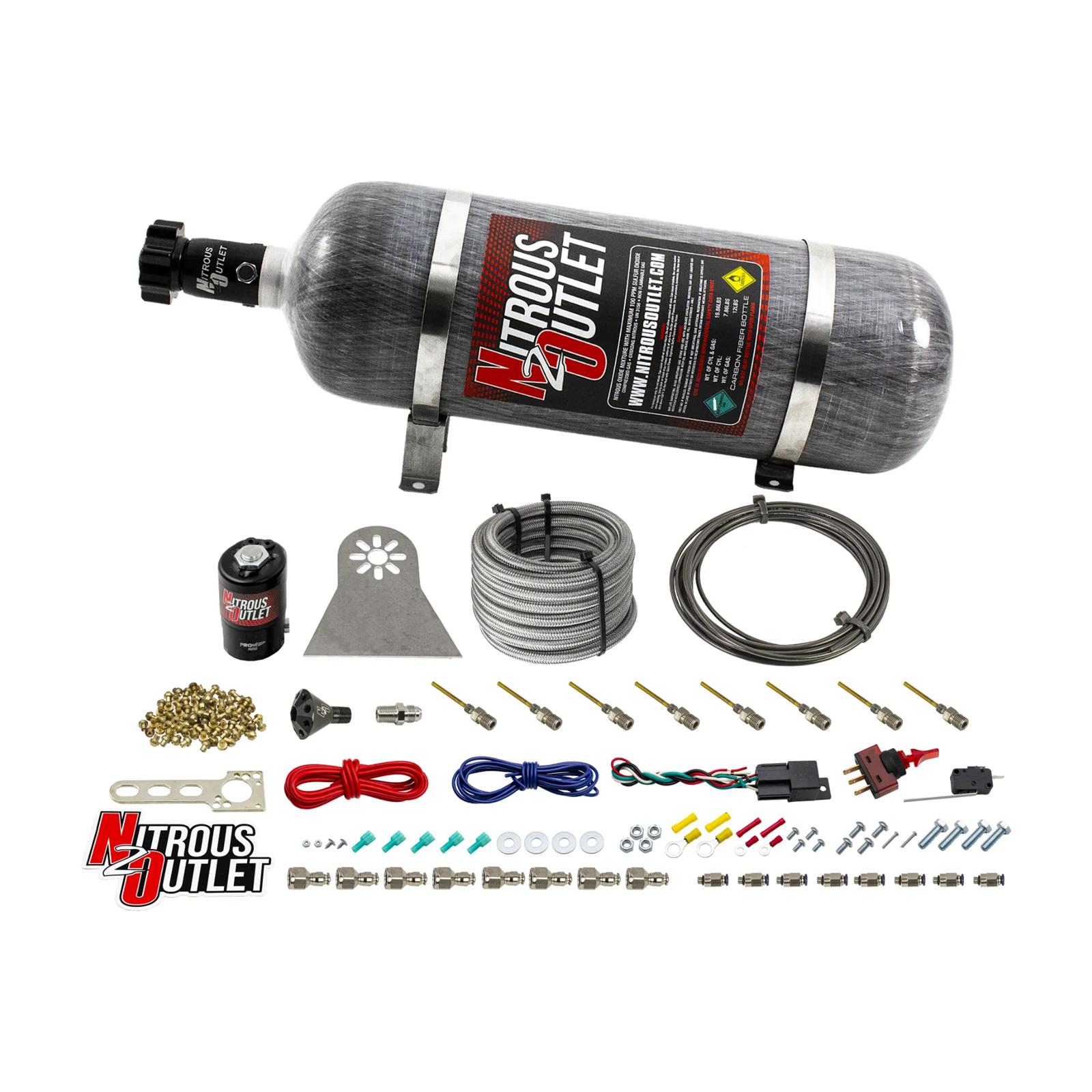 Nitrous Outlet Oxide Systems 00-10481-L-PF-DRY-12 Systems, Dry 8 Cylinder Direct Port System - .112 Solenoids/Nylon Hose/Showerhead Distribution Blocks/Plate Fittings (100-400HP)