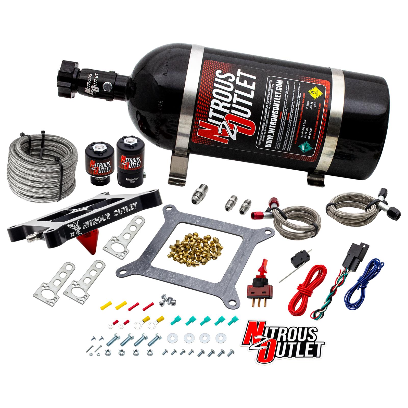 Nitrous Outlet Oxide Systems 00-10600-GEN4-10 Systems, 4150 Stinger 4 System - Braided Hoses/.122 (Gas/E85)(5-55 psi)(50-500 HP)(10lb Bottle)