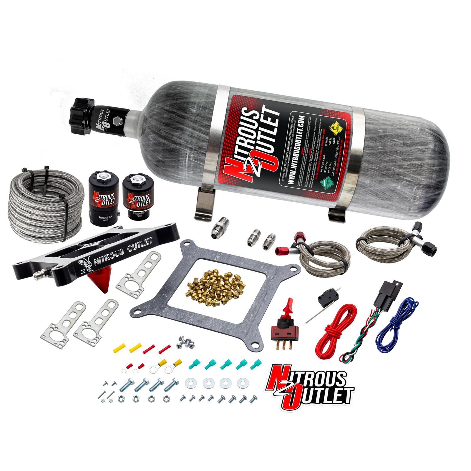 Nitrous Outlet Oxide Systems 00-10600-GEN4-12 Systems, 4150 Stinger 4 System - Braided Hoses/.122 (Gas/E85)(5-55 psi)(50-500 HP)(12lb Bottle)