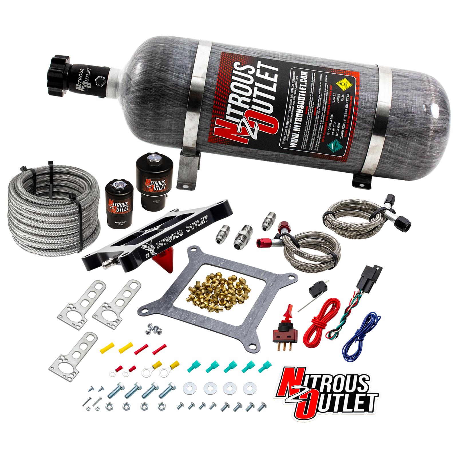 Nitrous Outlet Oxide Systems 00-10602-GEN4-12 Systems, 4150 Stinger 4 Race System - Braided Hoses/ (Gas/E85)(5-55 psi)(50-600 HP)(12lb Bottle)