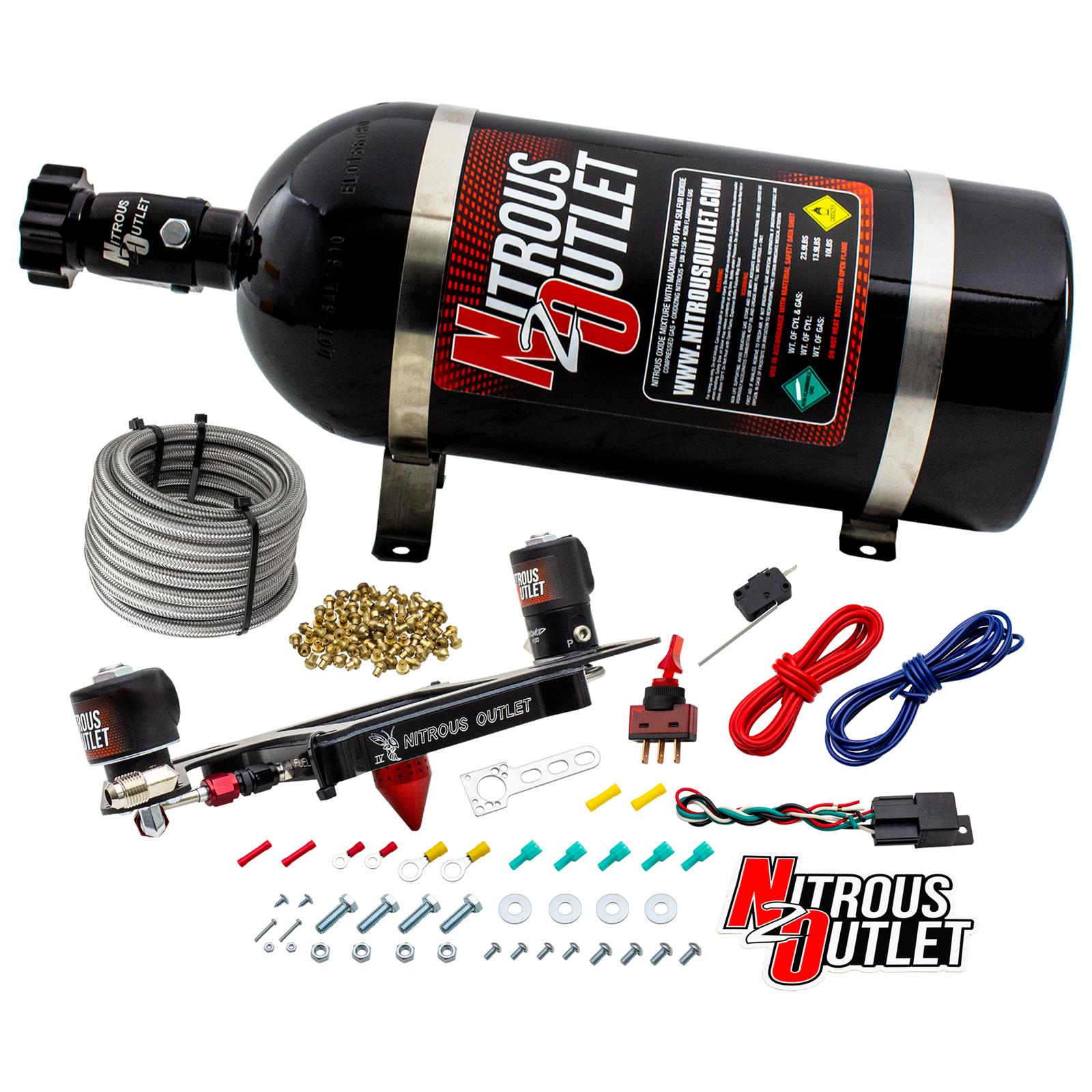 Nitrous Outlet Oxide Systems 00-10604-GEN4-10 Systems, 4150 Stinger 4 System - Hard-line/.122 Solenoid/.177 Fuel Solenoid/Boomerang Solenoid Bracket - (Gas/E85)(5-55 psi)(50-