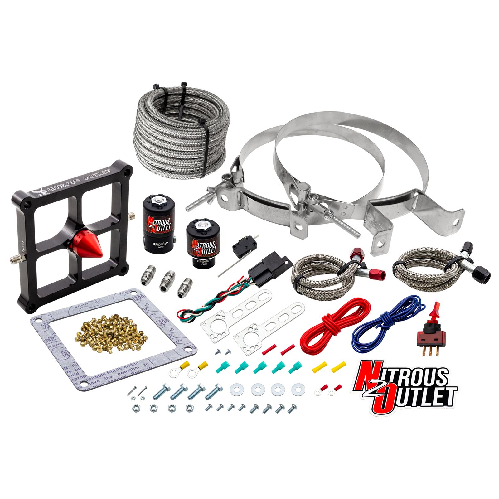 Nitrous Outlet Oxide Systems 00-10650-GEN4-00 Systems, 4500 Stinger 4 System - Braided Hoses/.122 Solenoid/.177 Fuel Solenoid/Universal Solenoid Brackets - (Gas/E85)(5-55 psi