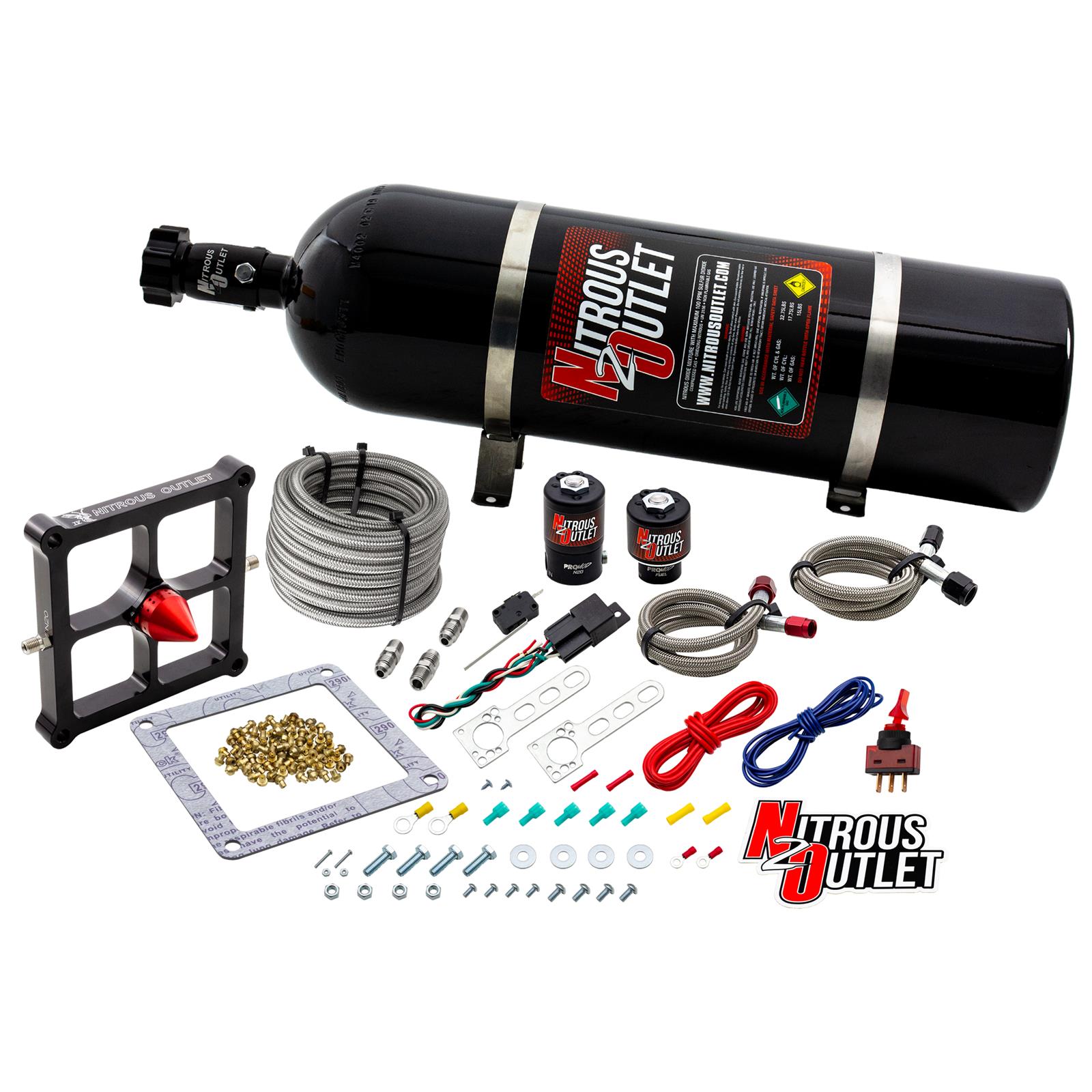 Nitrous Outlet Oxide Systems 00-10650-GEN4-15 Systems, 4500 Stinger 4 System - Braided Hoses/.122 (Gas/E85)(5-55 psi)(50-500 HP)(15lb Bottle)